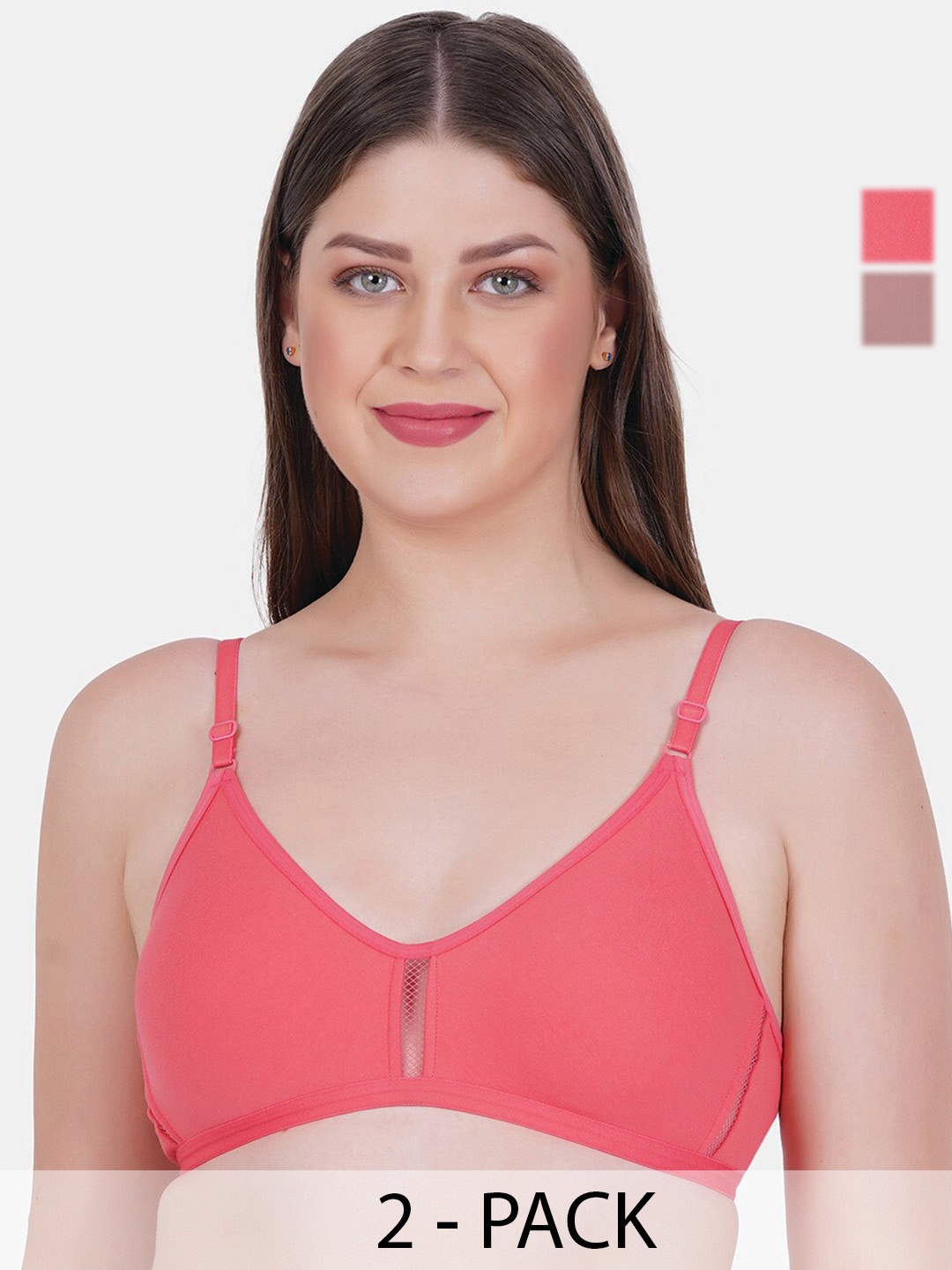 

Reveira Pack of 2 Medium Coverage Dry Fit Everyday Bra With All Day Comfort, Coral
