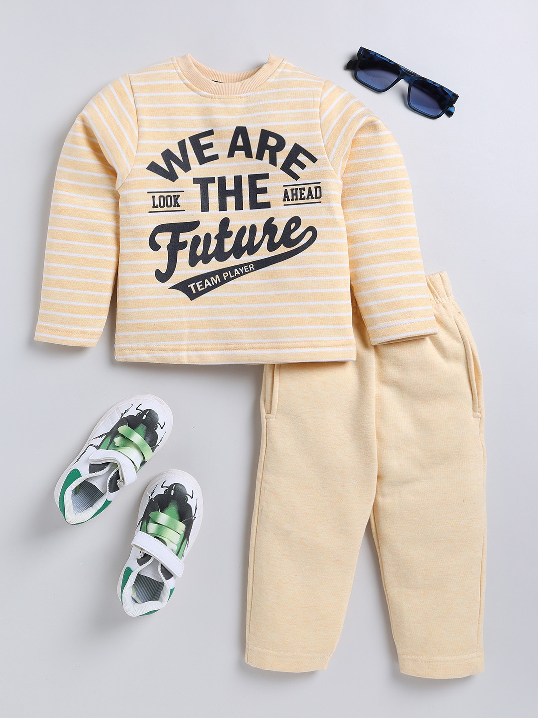 

Moms Love Boys Typography Printed T-shirt with Pyjamas, Yellow