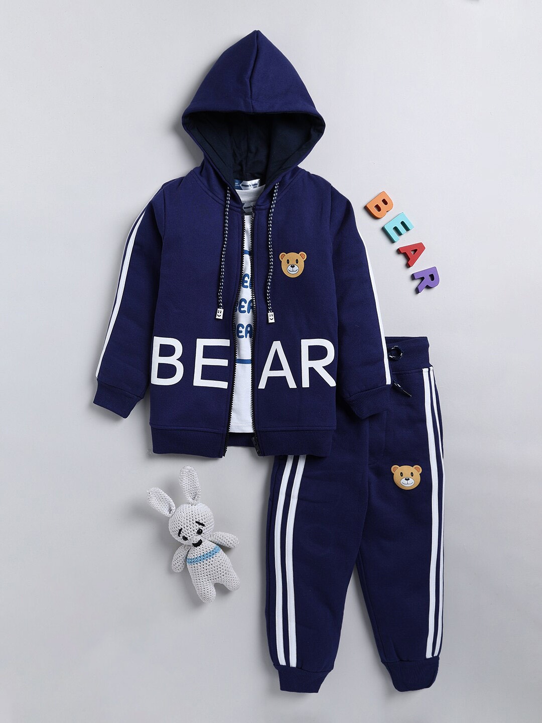 

Moms Love Boys Printed T-shirt & Pyjamas With Hooded Jacket, Navy blue