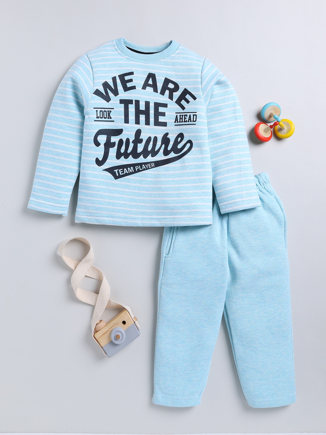Moms Love Boys Typography Printed T-shirt with Pyjamas, Blue