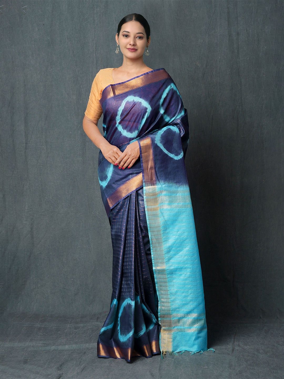 

Unnati Silks Leheriya Printed Silk Cotton Chanderi Saree, Blue