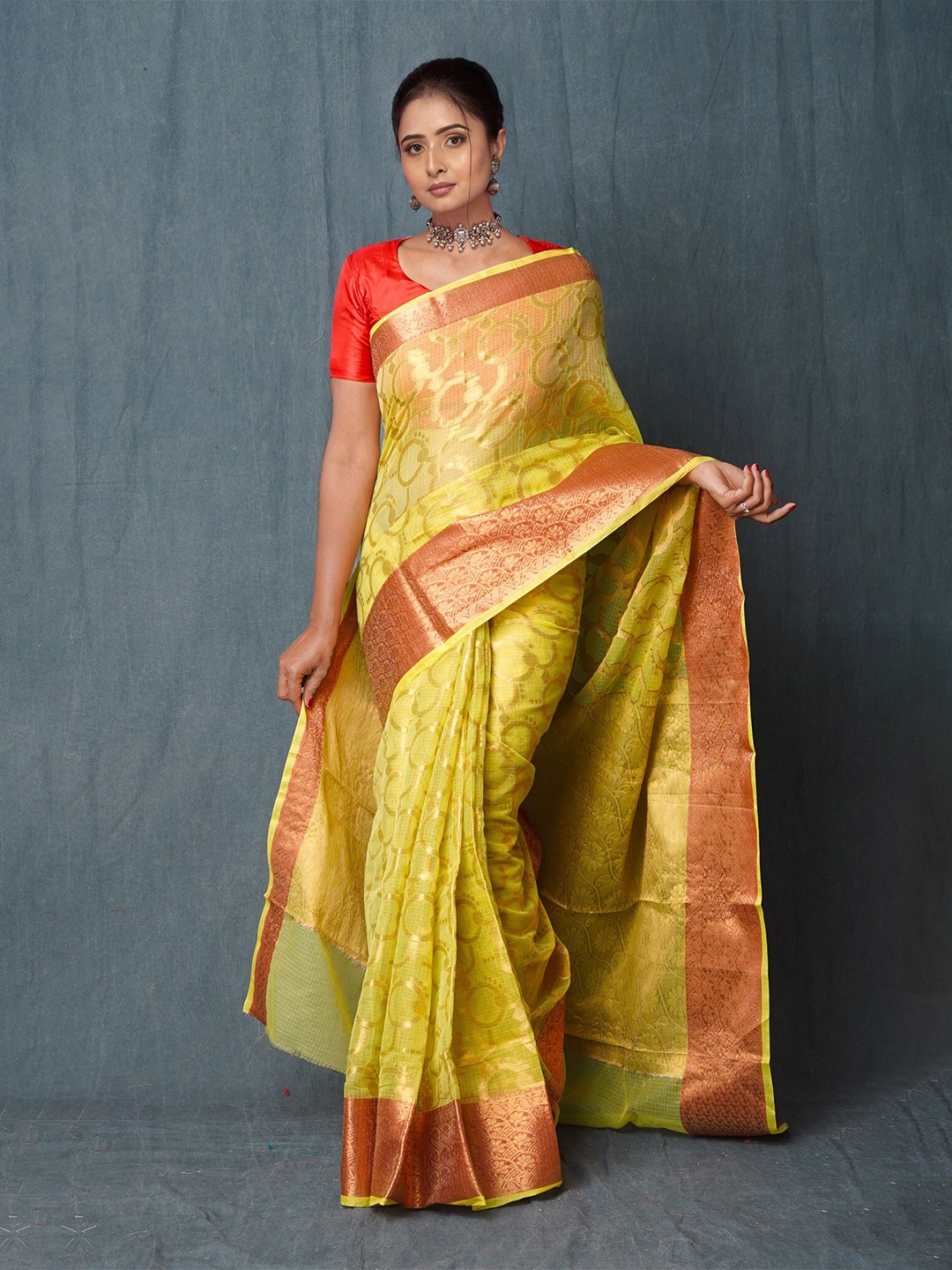 

Unnati Silks Ethnic Motifs Woven Design Handloom Kota Saree, Yellow
