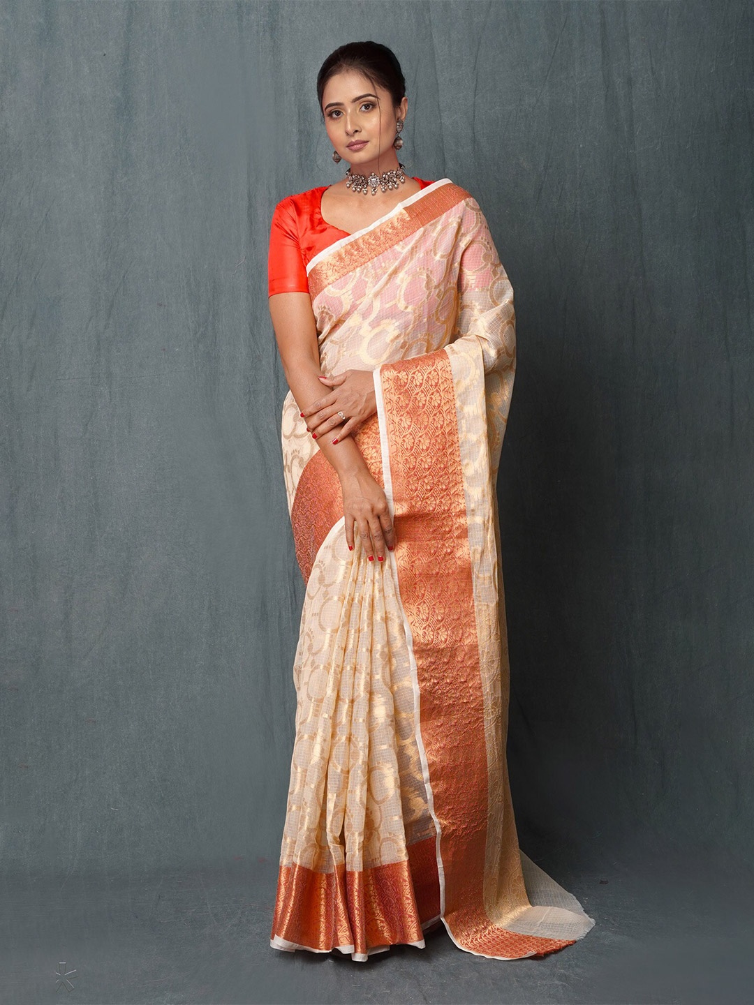

Unnati Silks Ethnic Motifs Woven Design Handloom Kota Saree, Off white