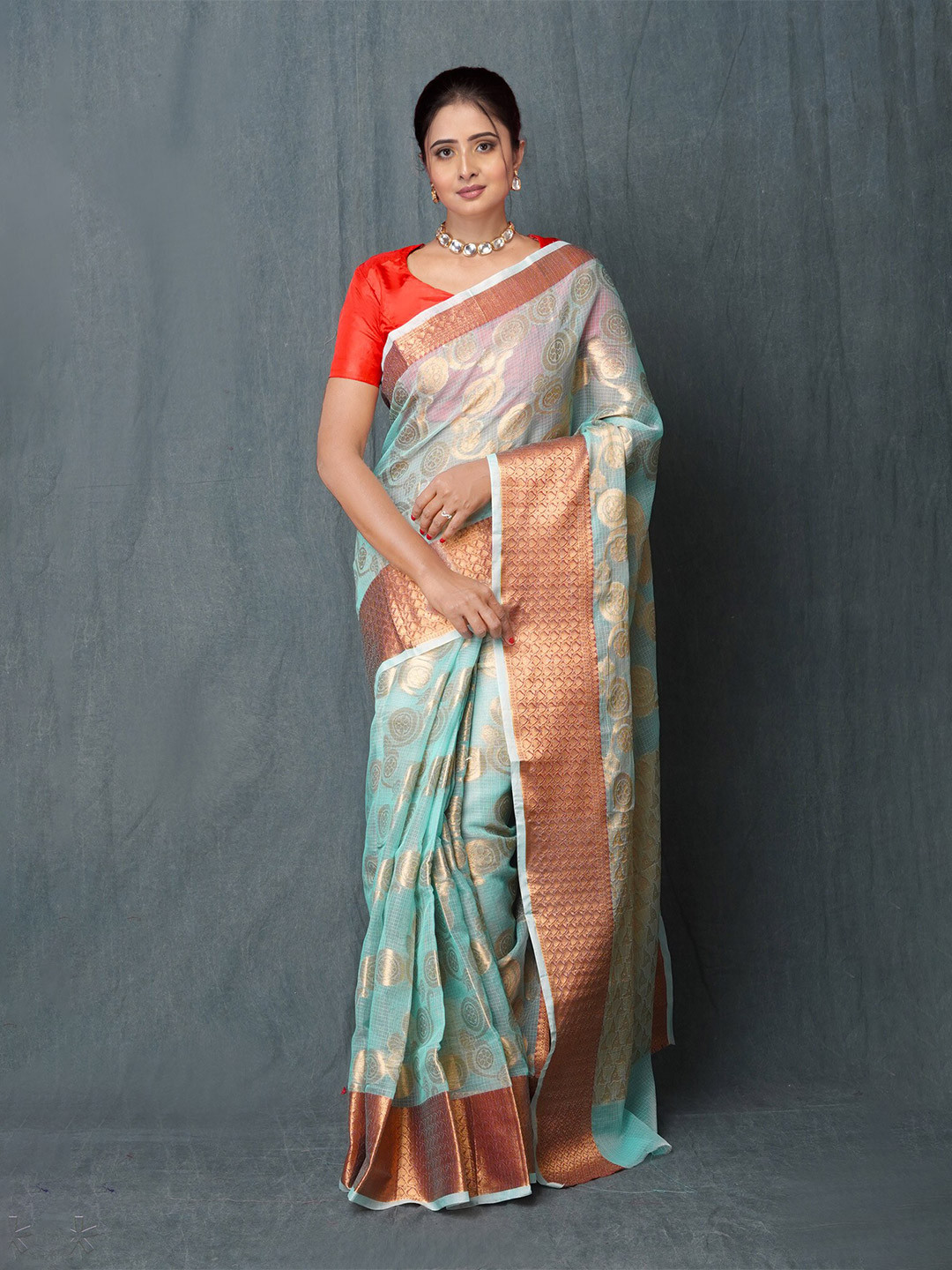 

Unnati Silks Ethnic Motifs Woven Design Kota Saree, Turquoise blue