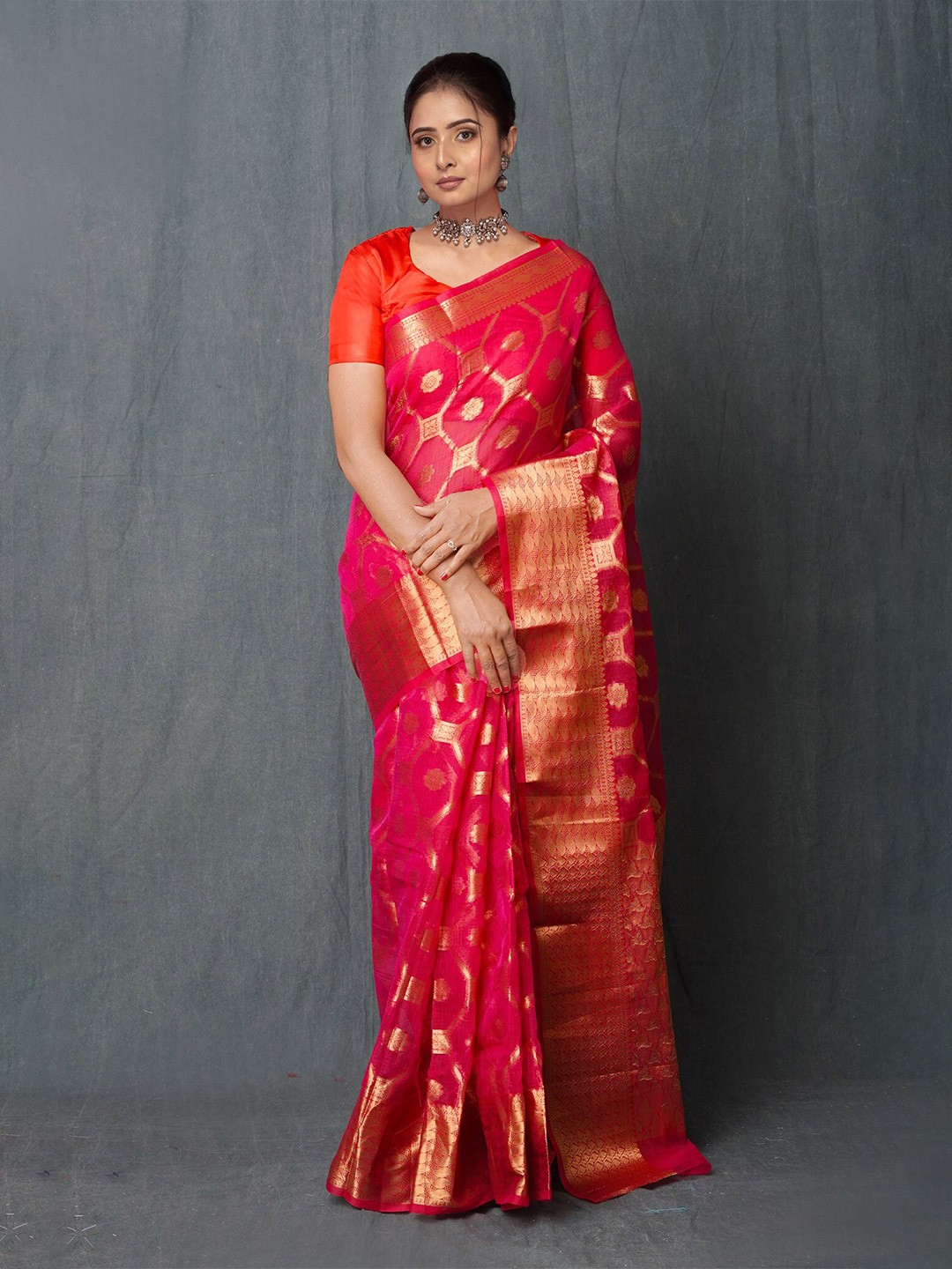 

Unnati Silks Ethnic Motifs Woven Design Handloom Kota Saree, Pink