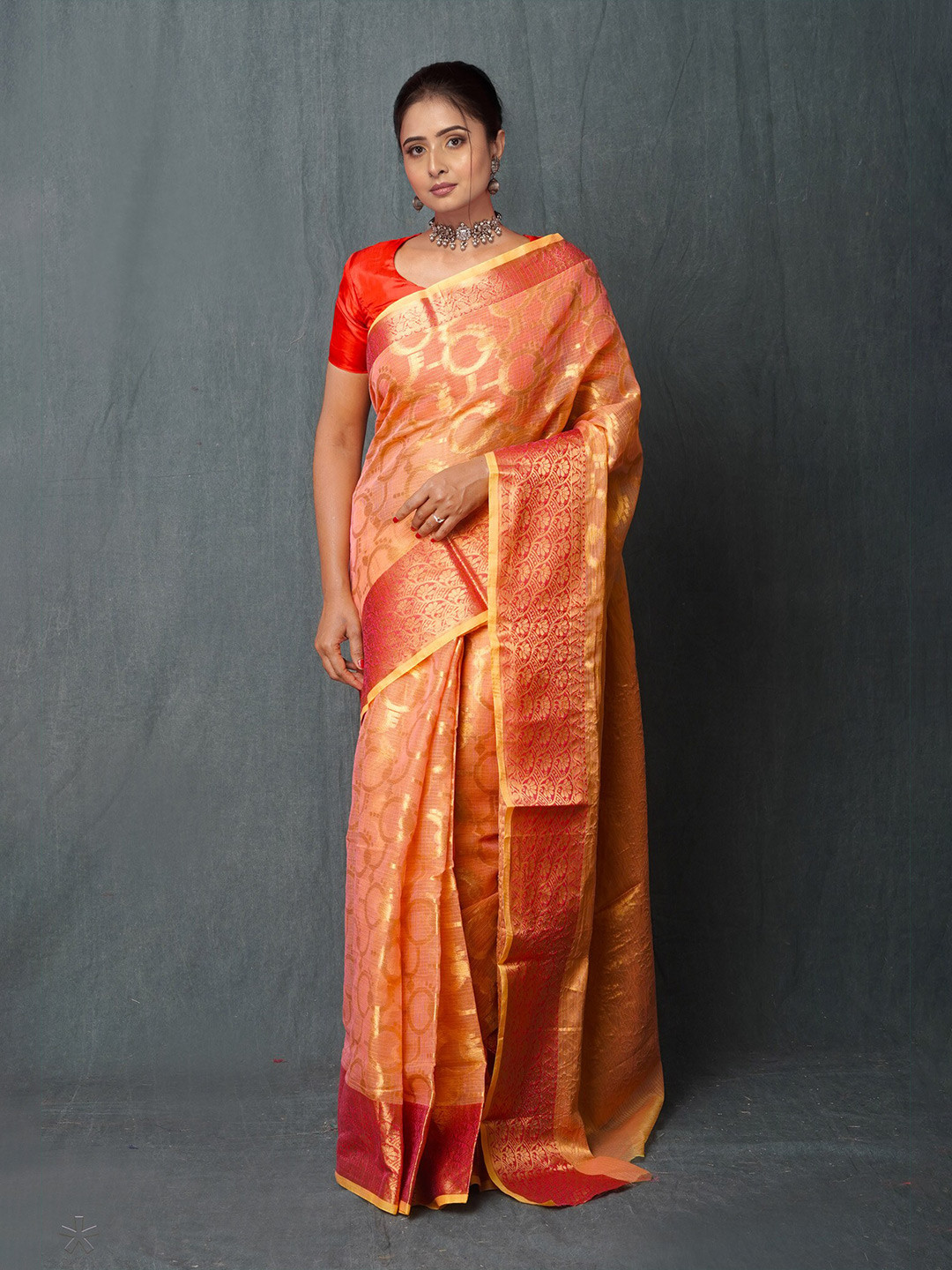 

Unnati Silks Orange Ethnic Motifs Handloom Kota Saree