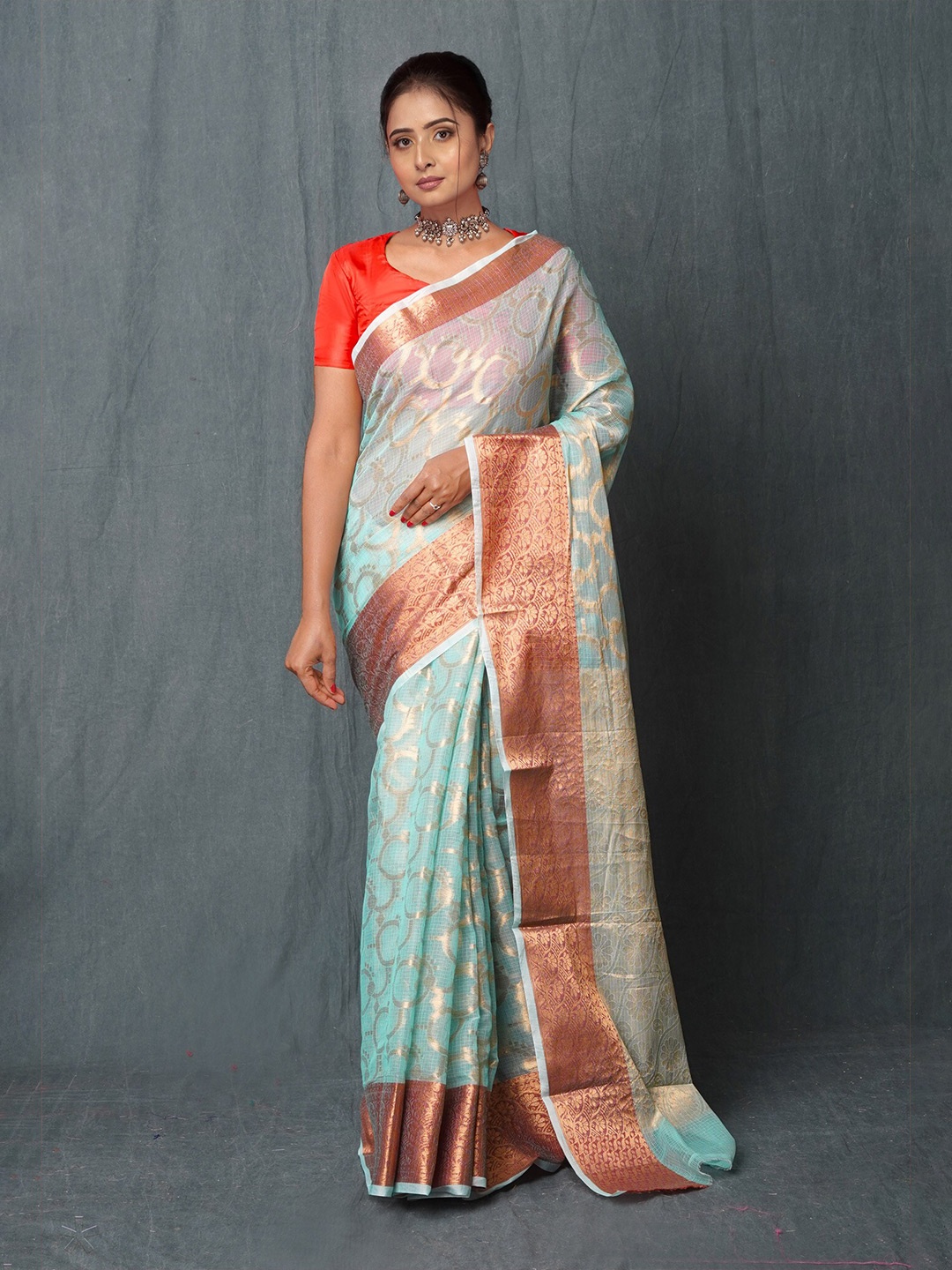 

Unnati Silks Ethnic Motifs Woven Design Handloom Kota Saree, Turquoise blue