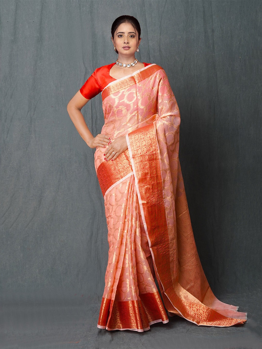 

Unnati Silks Ethnic Motifs Woven Design Handloom Kota Saree, Pink