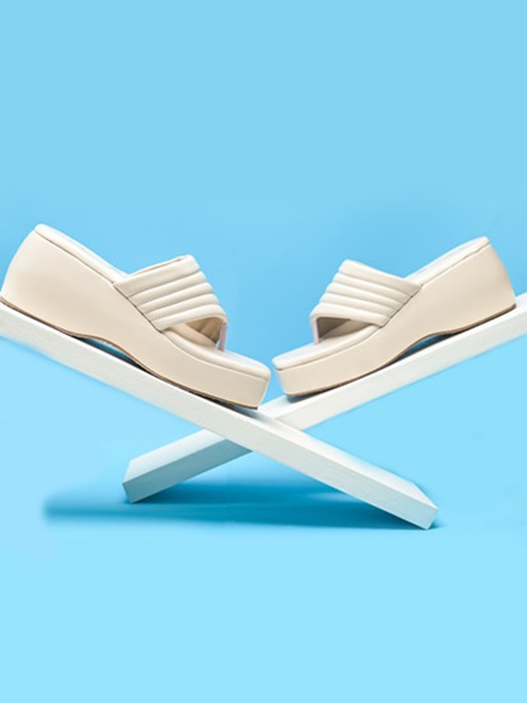 

Try Me Striped One Toe Flatform Heels, Cream