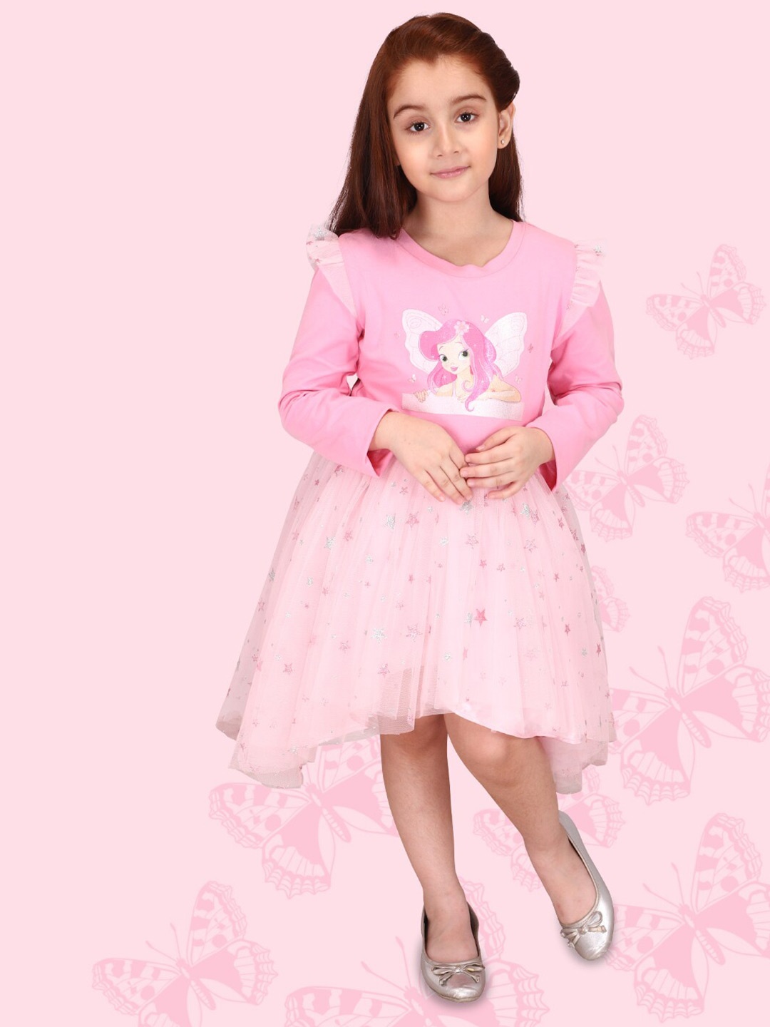 

CUTECUMBER Embellished Net Fit & Flare Dress, Pink