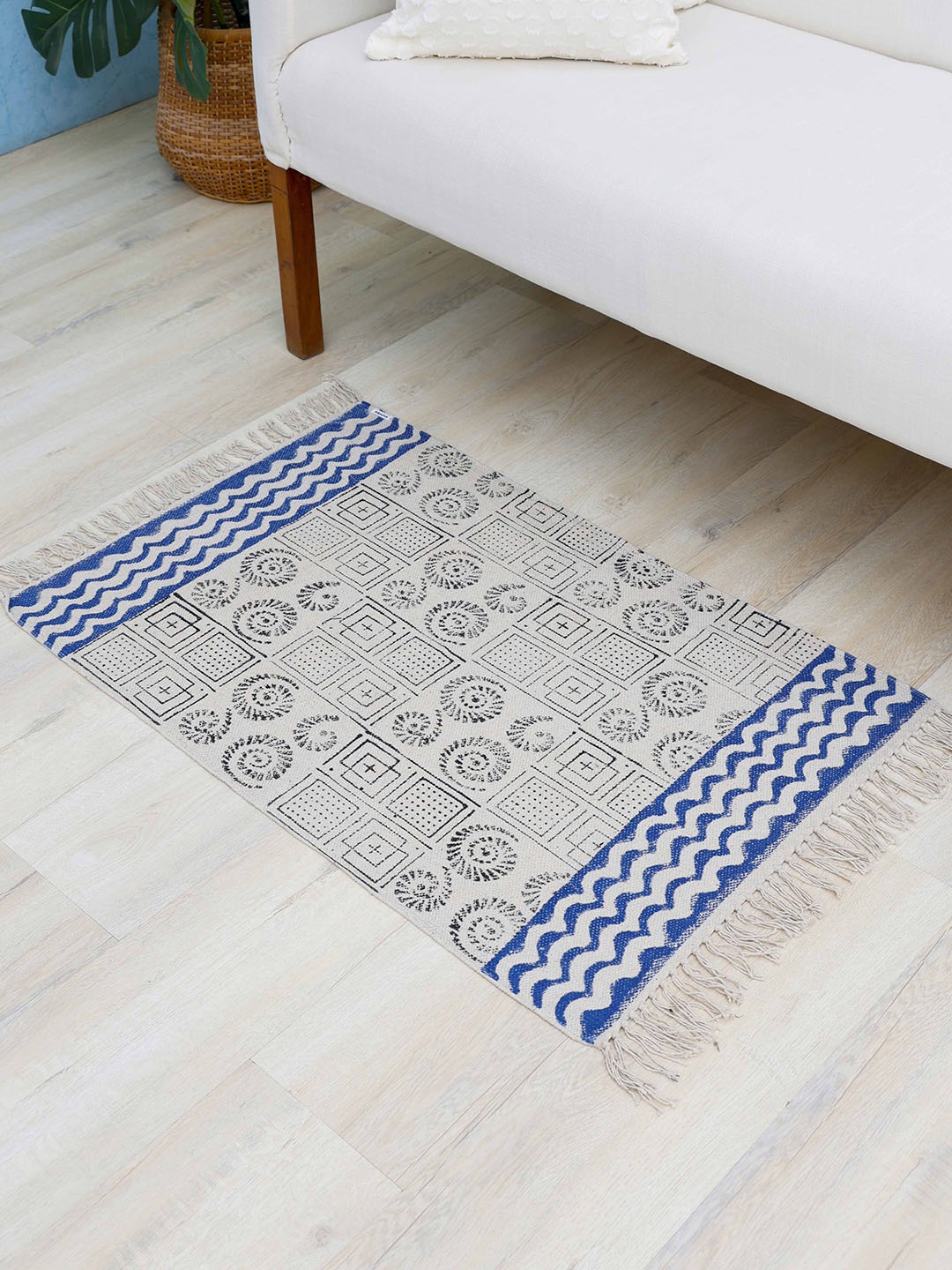 

Ariana Grey & Blue Hand Block Printed Cotton Dhurrie