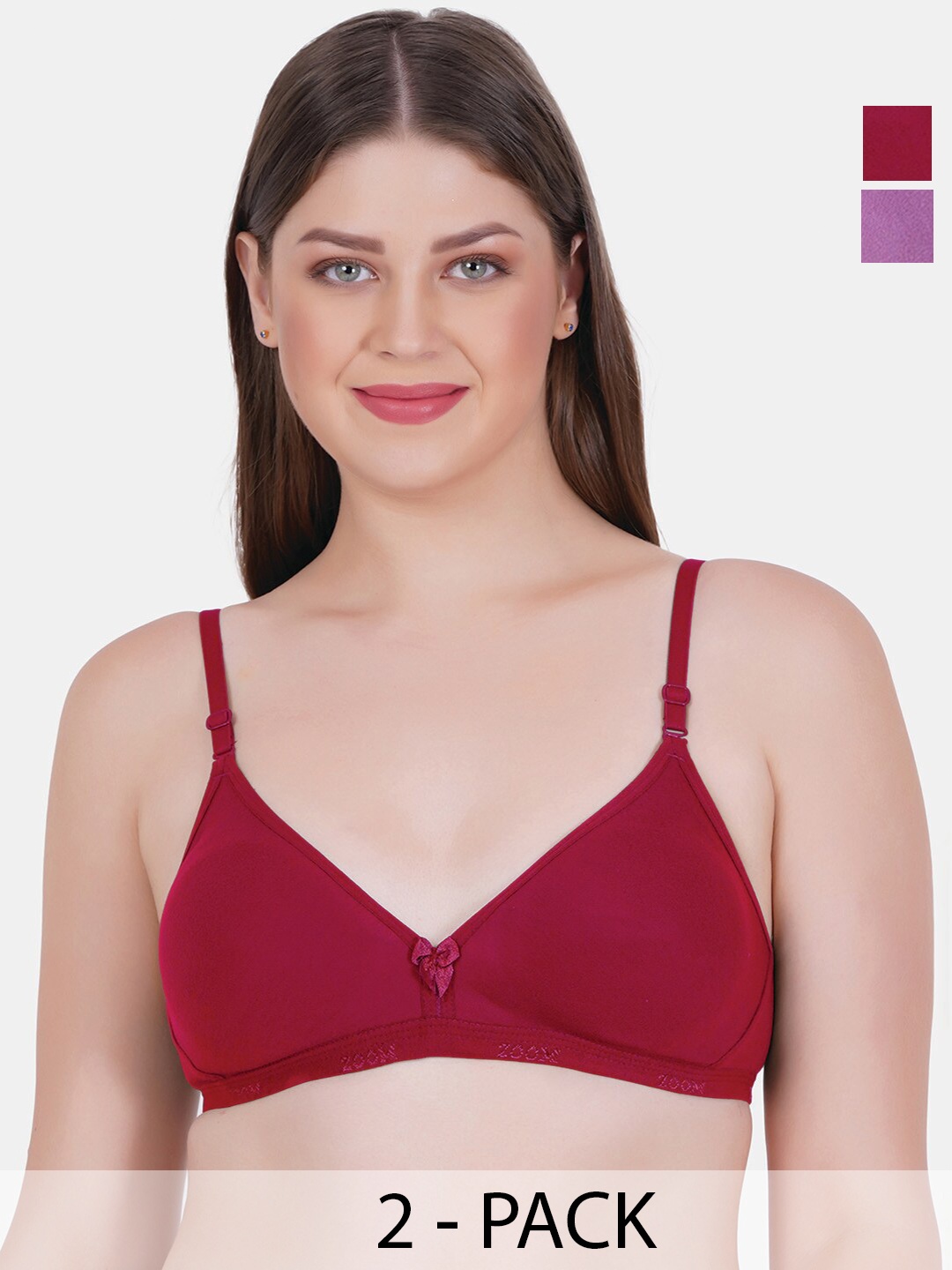 

Reveira Pack of 2 Medium Coverage Dry Fit Everyday Bra With All Day Comfort, Red