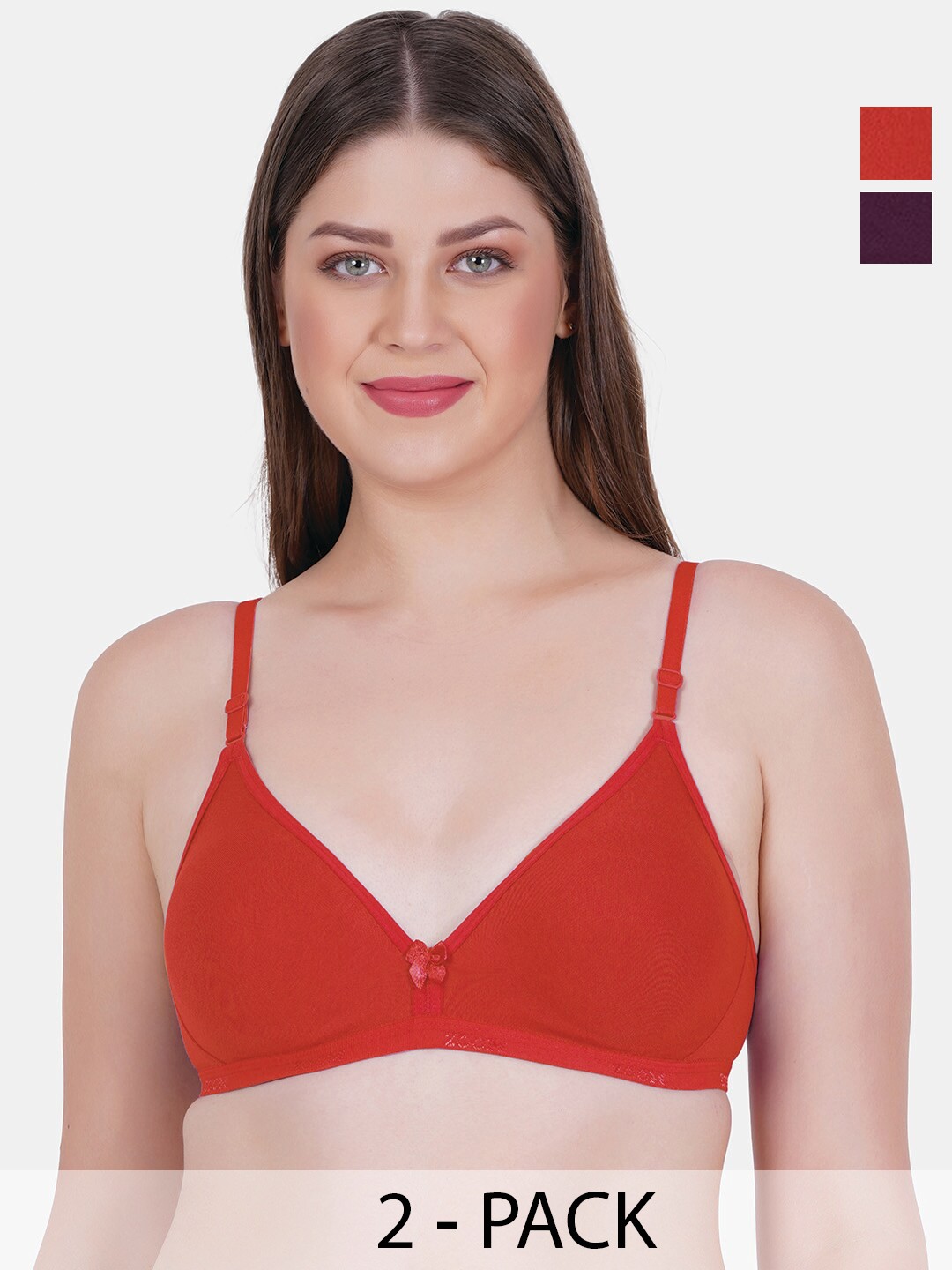 

Reveira Pack of 2 Medium Coverage Dry Fit Everyday Bra With All Day Comfort, Red