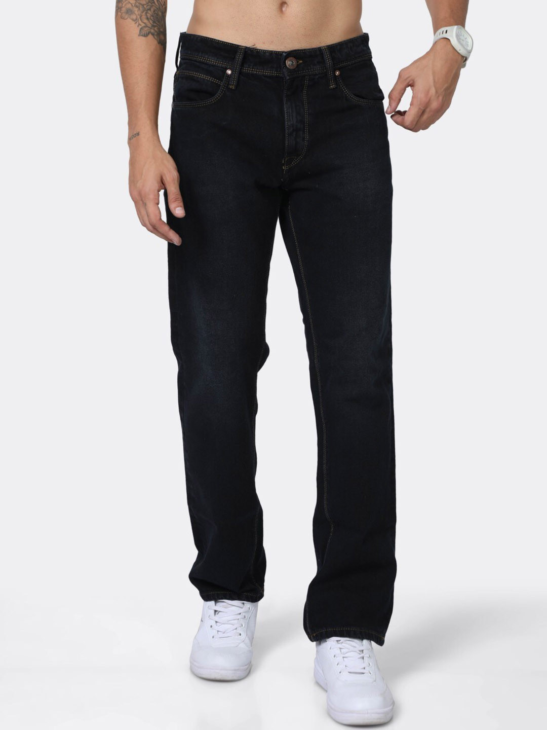 

BADMAASH Men Blue Jean Clean Look Relaxed Fit Light Fade Stretchable Cotton Jeans