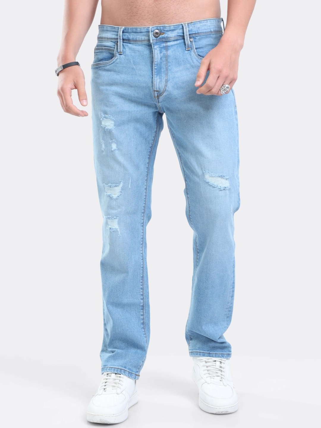 

BADMAASH Men Blue Jean Relaxed Fit Highly Distressed Light Fade Stretchable Jeans