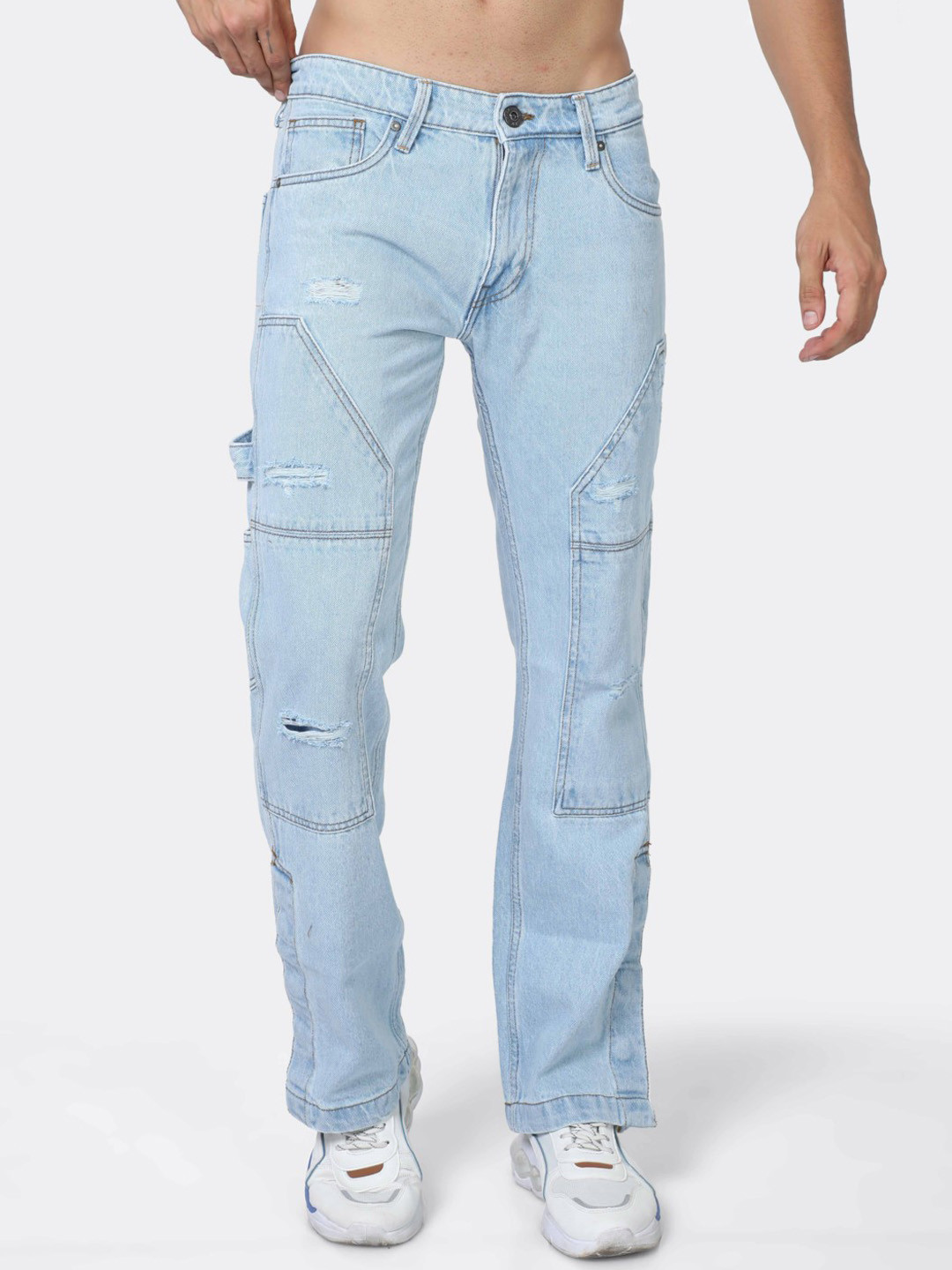 

BADMAASH Men Jean Relaxed Fit Highly Distressed Stretchable Cotton Jeans, Blue