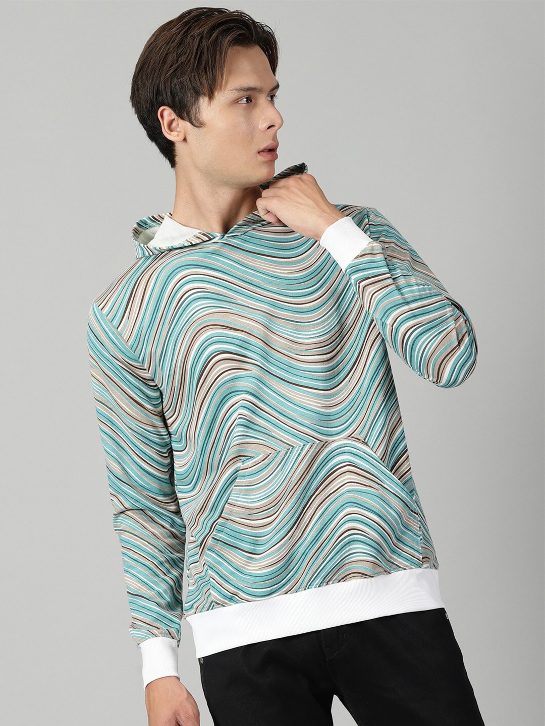 

Rodzen Abstract Printed Hooded Cotton Pullover Sweatshirt, Green