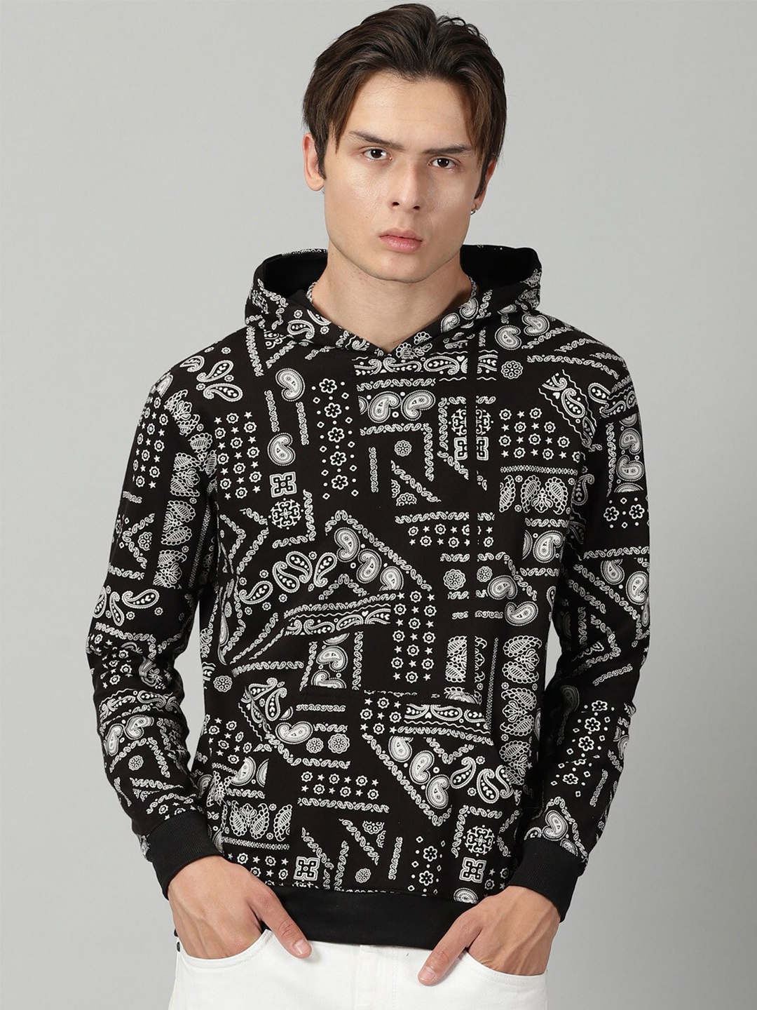 

Rodzen Graphic Printed Hooded Cotton Pullover Sweatshirt, Black