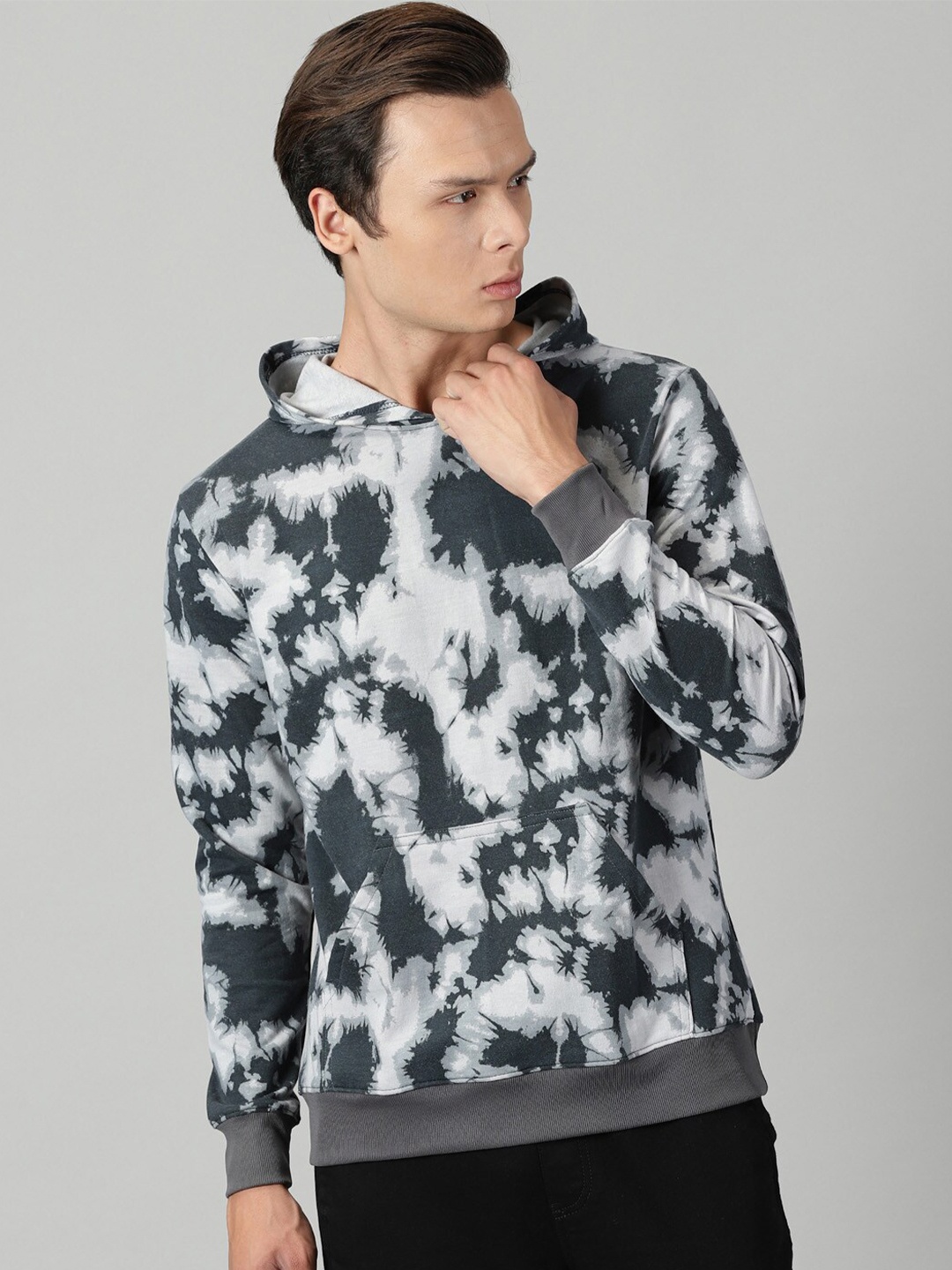 

Rodzen Abstract Printed Hooded Cotton Pullover Sweatshirt, Grey