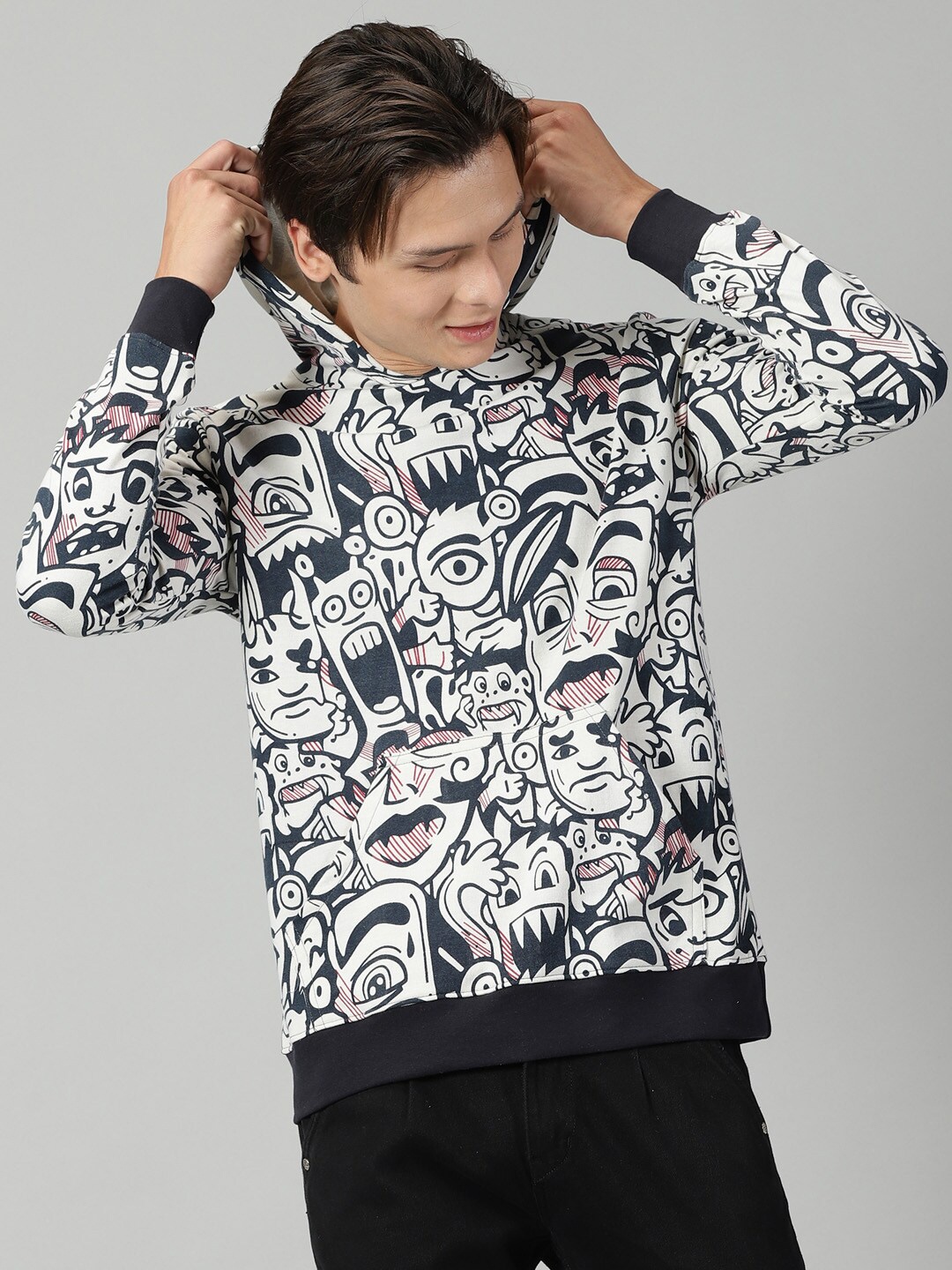 

Rodzen Graphic Printed Hooded Cotton Pullover Sweatshirt, Cream