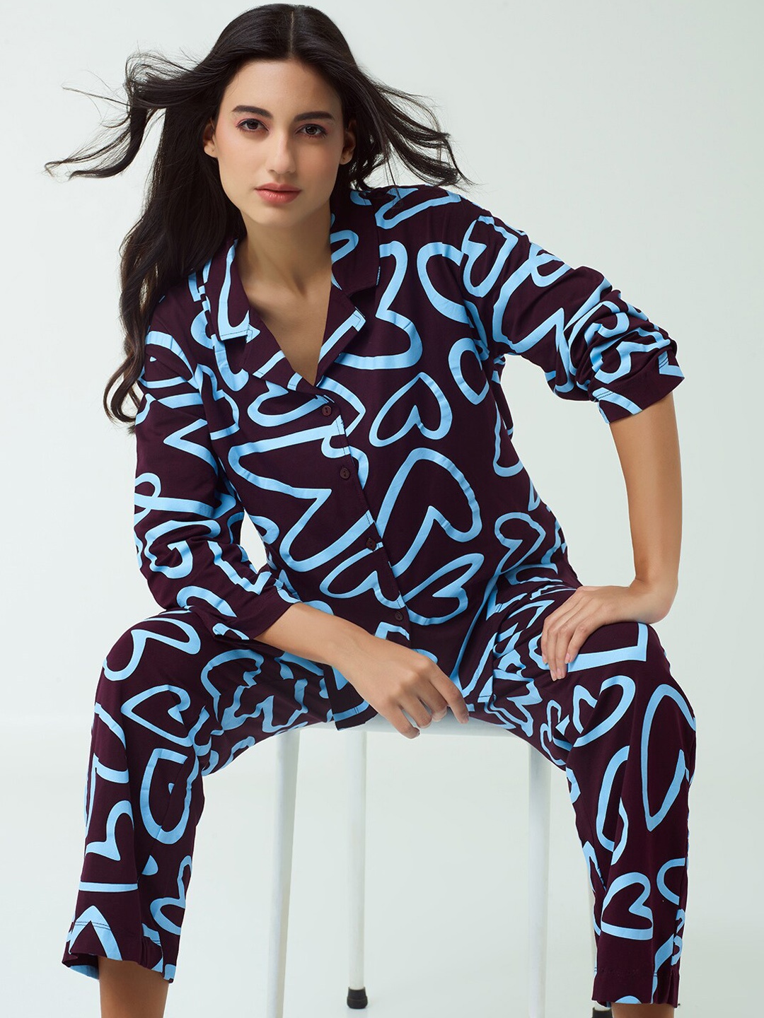 

I like me Blue Heart Printed Pure Cotton Night suit