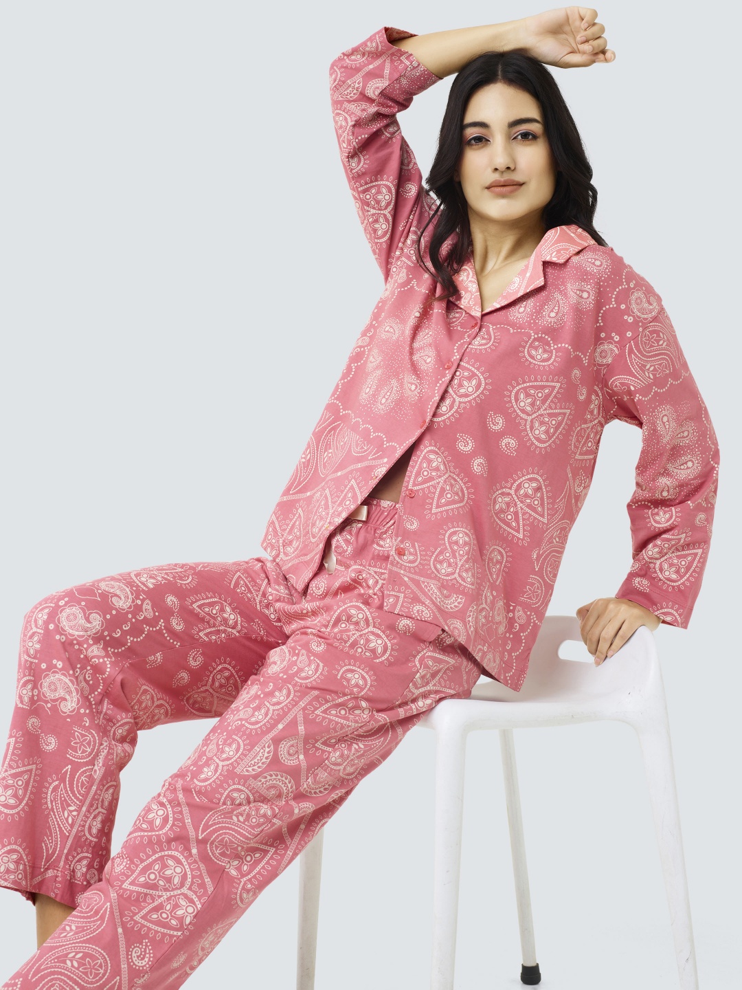 

I like me Pink Paisley Printed Pure Cotton Night suit