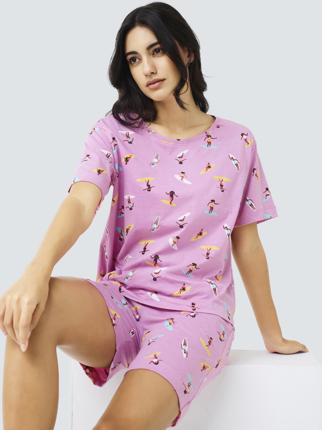 

I like me Pink Conversational Printed Pure Cotton Night suit