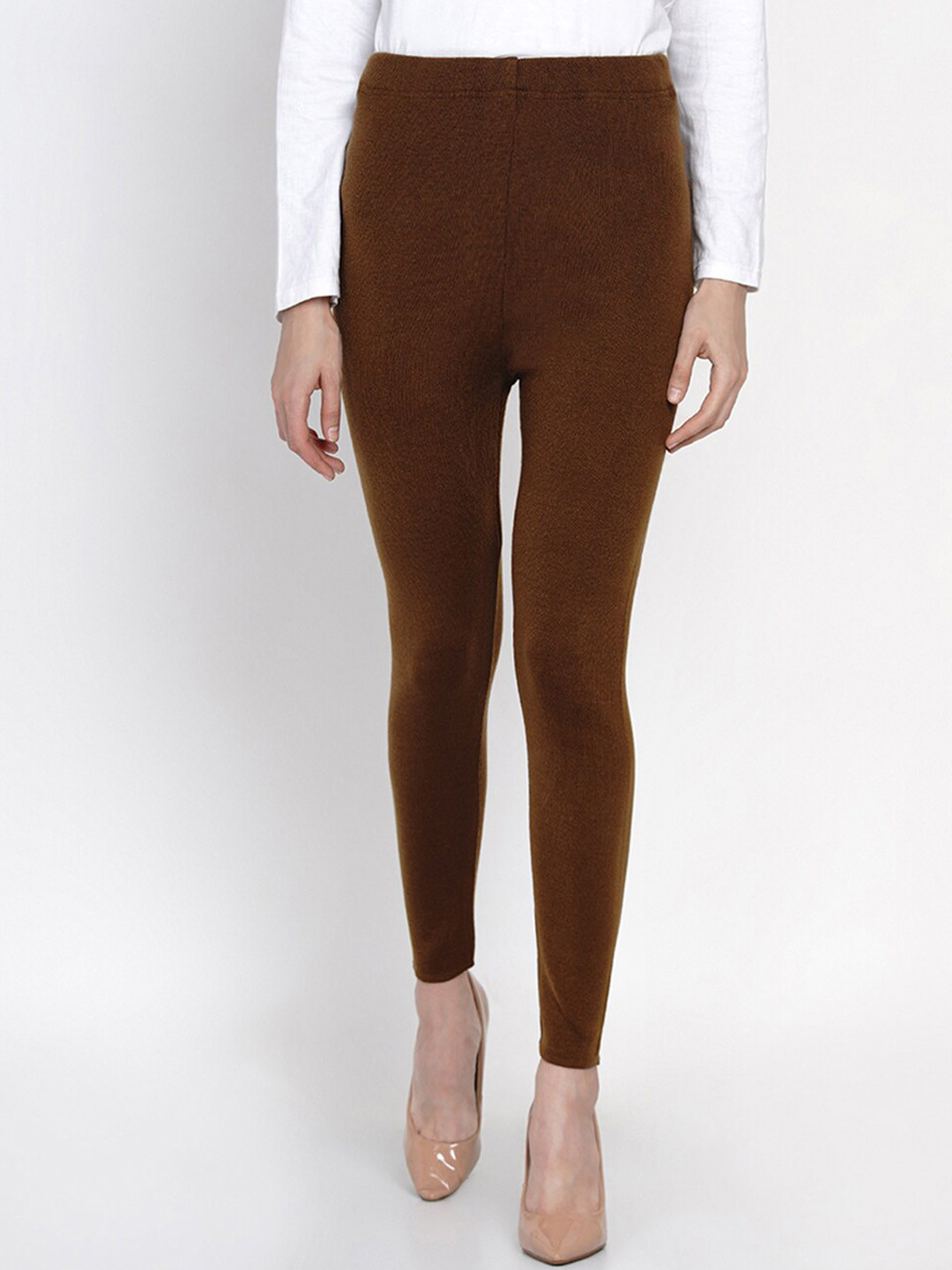 

FABNEST Mid-Rise Ankle-Length Acrylic Leggings, Brown