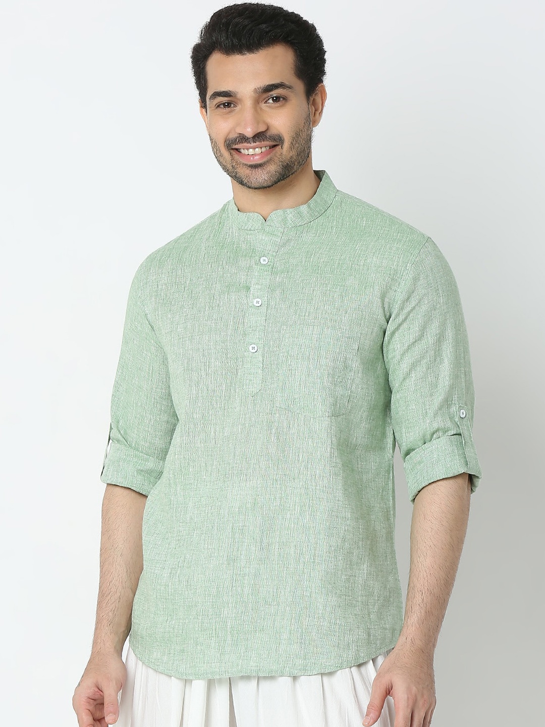 

Ethnicity Mandarin Collar Straight Kurta, Green