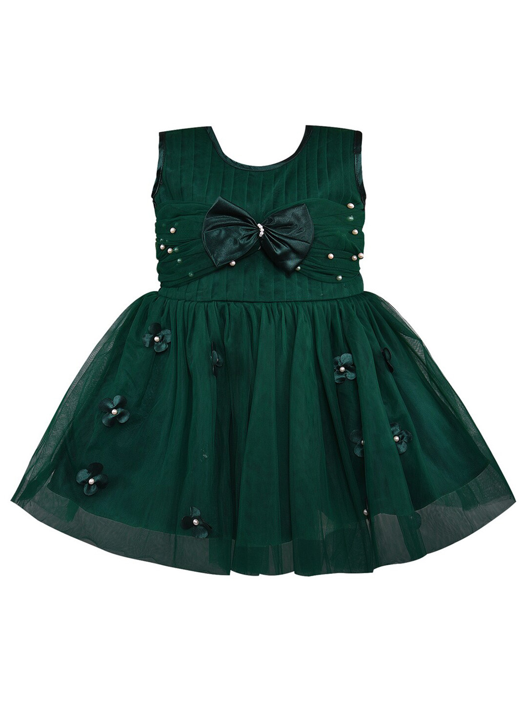 

Wish Karo Girls Floral Self Design Embellished Net Fit & Flare Dress, Green