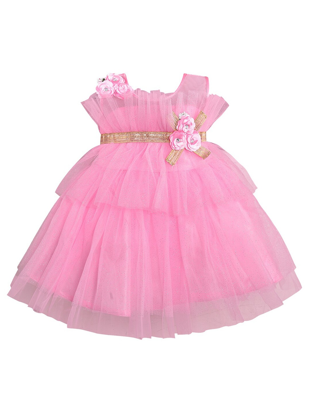 

Wish Karo Girls Ruffled Net Fit & Flare Dress, Pink
