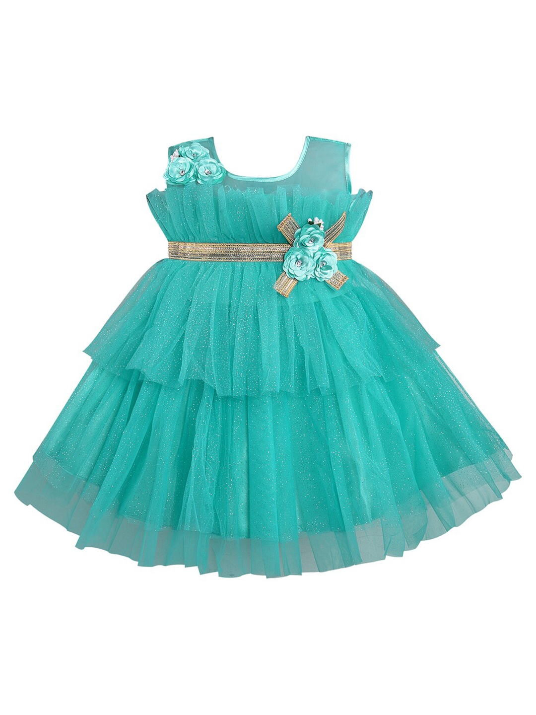 

Wish Karo Girls Ruffled Net Fit & Flare Dress, Green