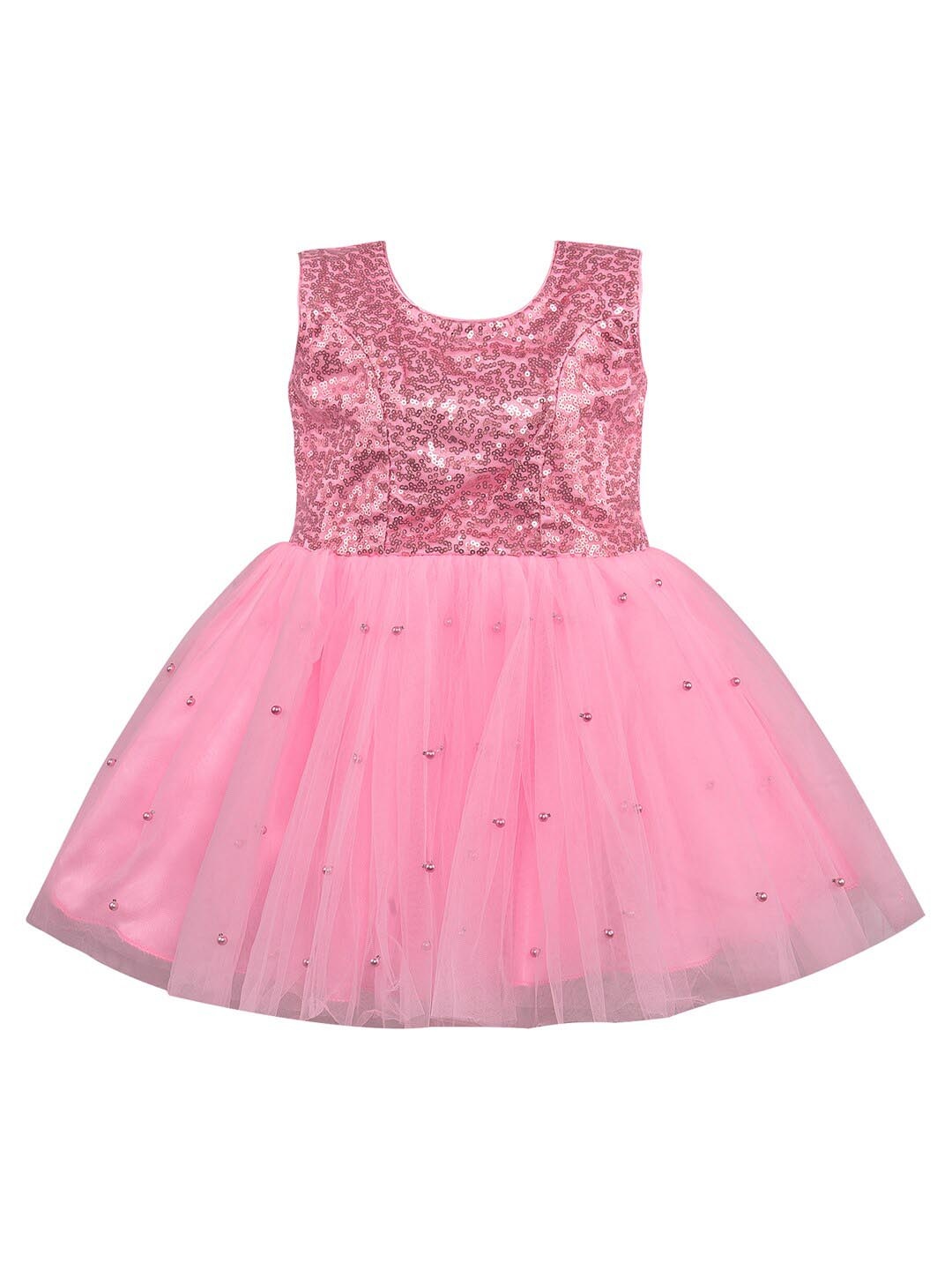 

Wish Karo Girls Embellished Sequinned Net Fit & Flare Dress, Pink