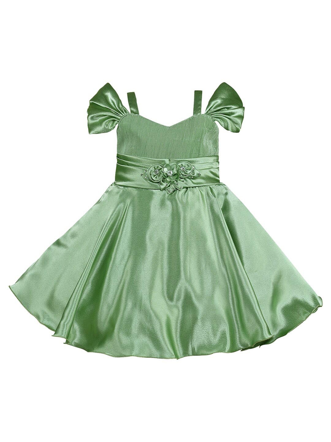 

Wish Karo Girls Puff Sleeves Satin Fit & Flare Dress, Green