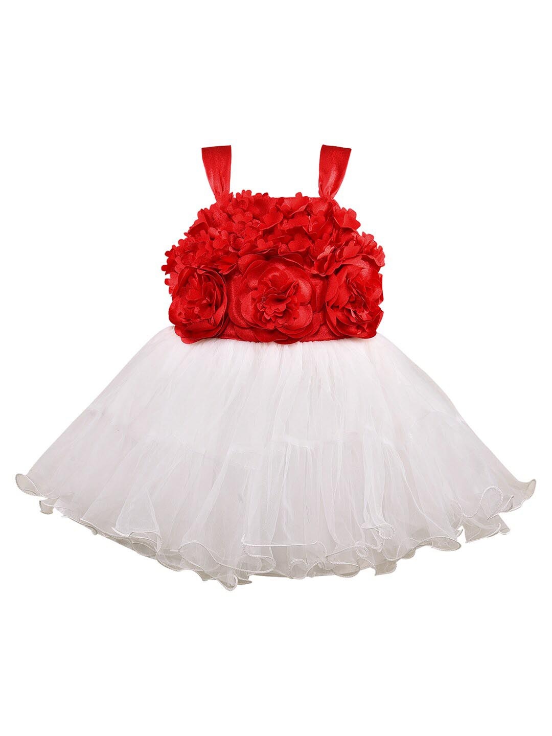 

Wish Karo Girls Shoulder Strapped Corsage Net Fit & Flare Dress, Red
