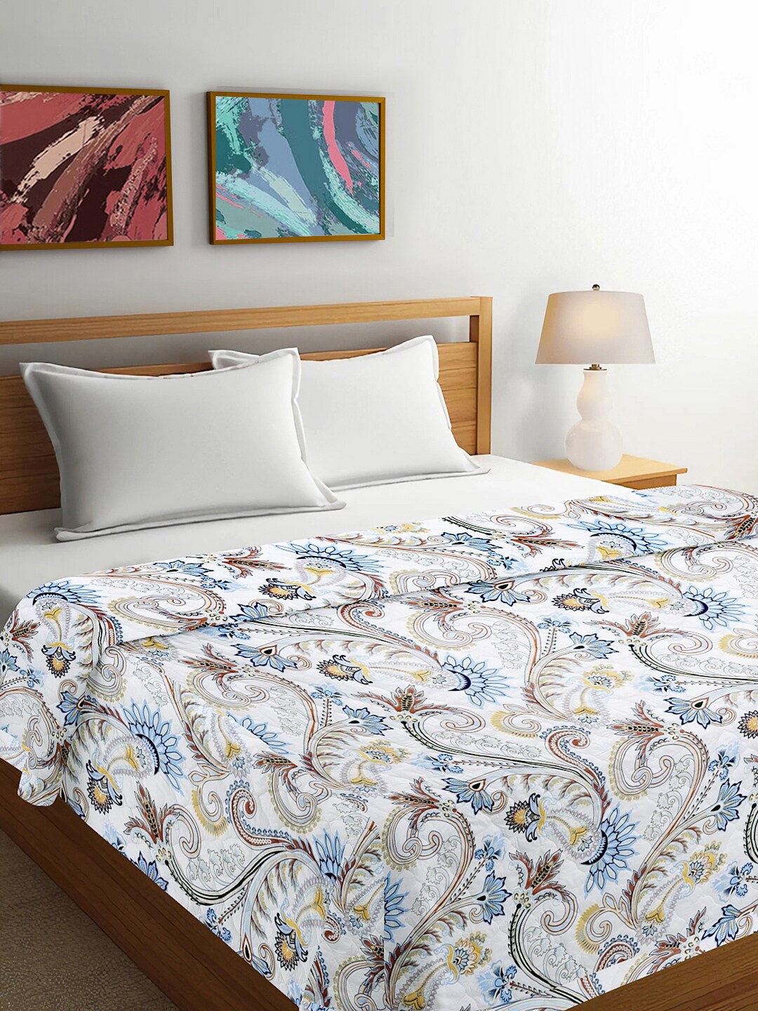 

FABINALIV White & Blue Floral Reversible Mild Winter 350 GSM Double Bed Comforter