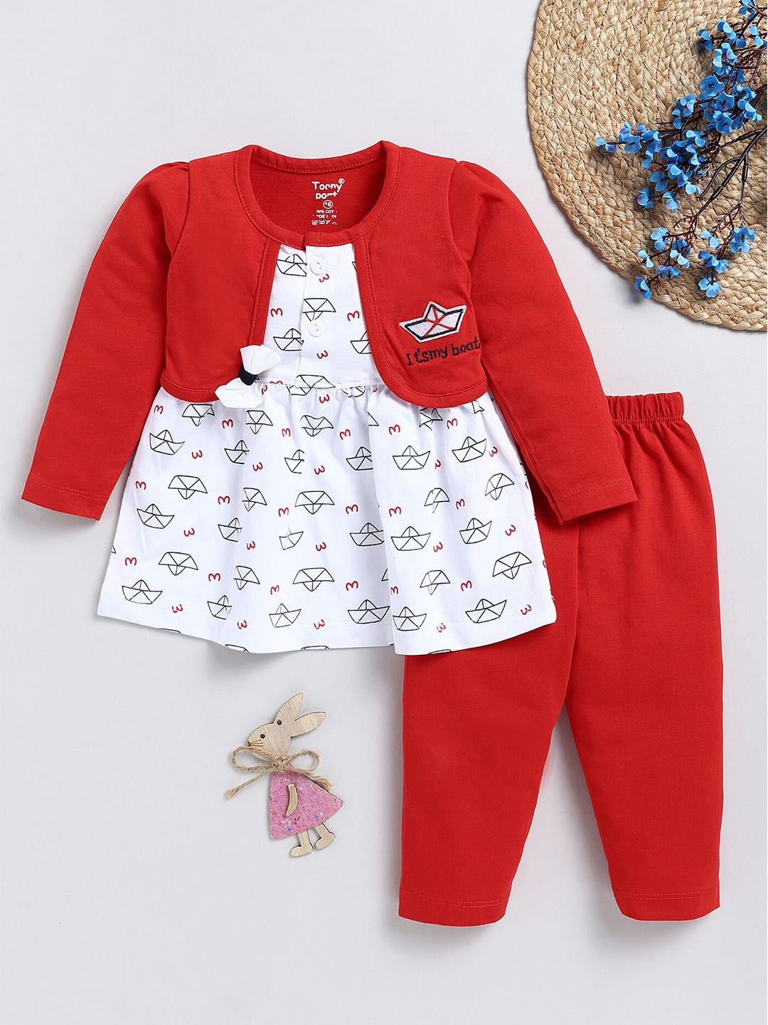 

Toonyport Girls Printed Pure Cotton Clothing Set, Red