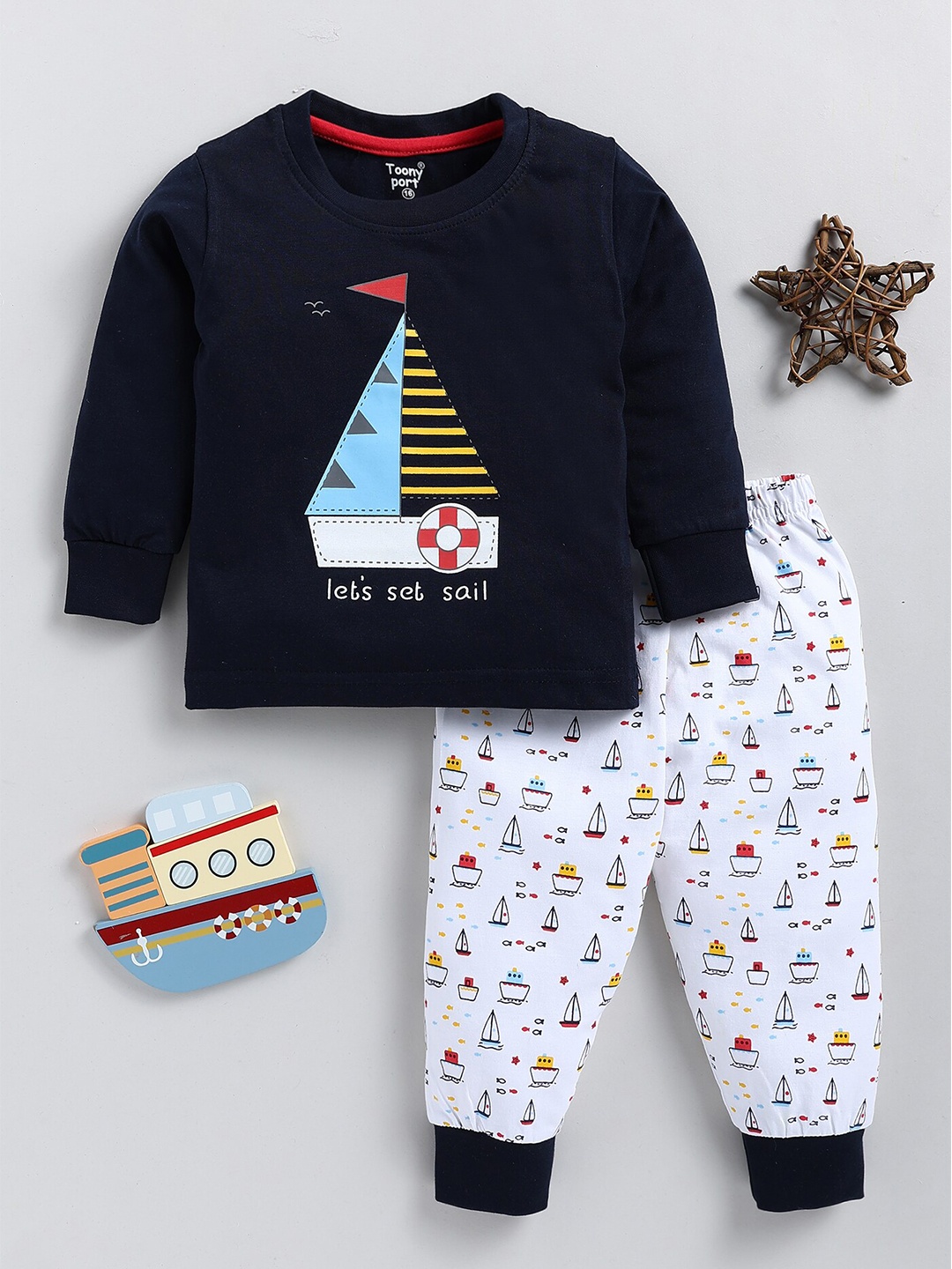 

Toonyport Boys Printed Pure Cotton Clothing Set, Navy blue