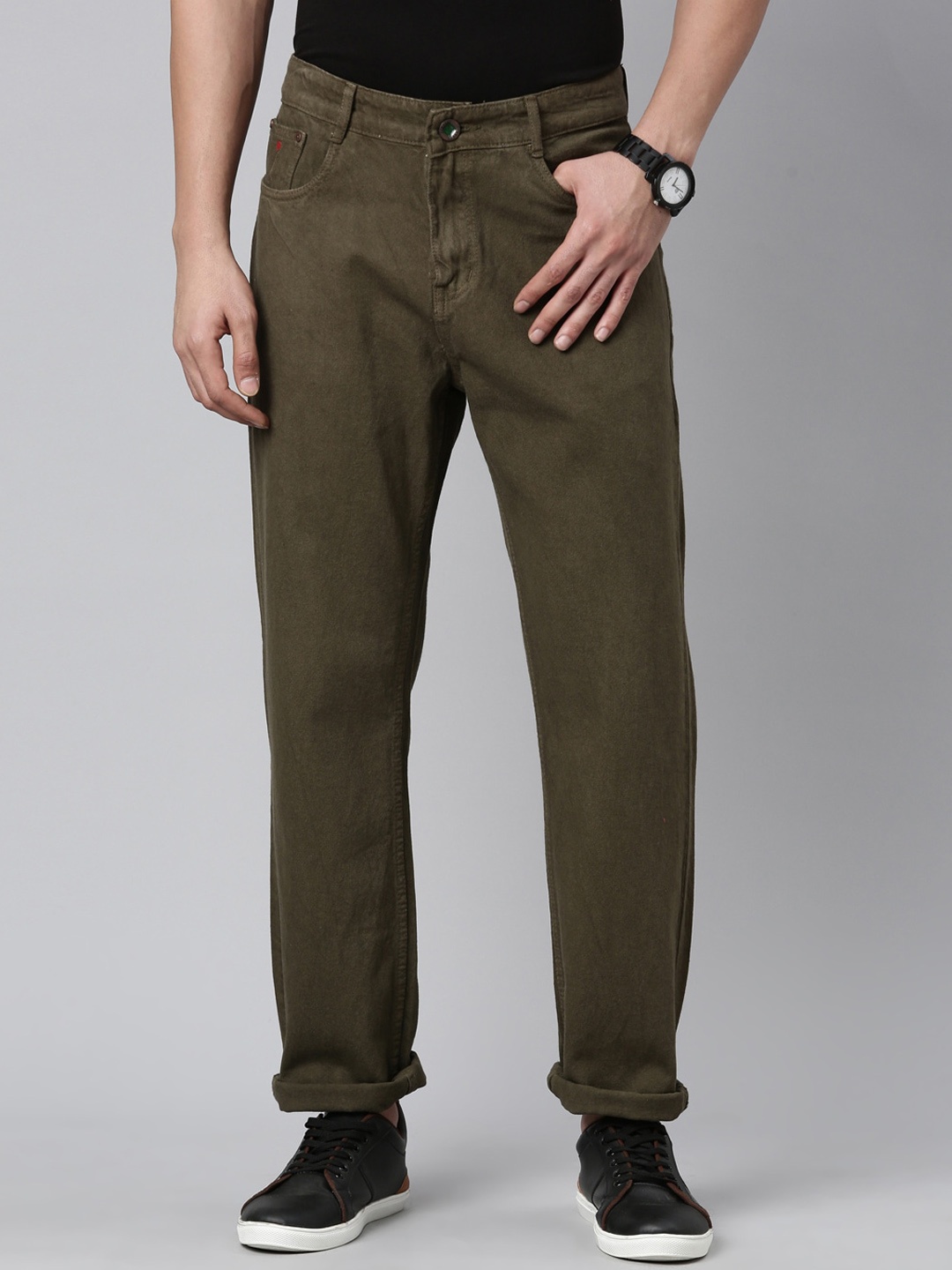 

CINOCCI Men Relaxed Fit Clean Look Jeans, Olive