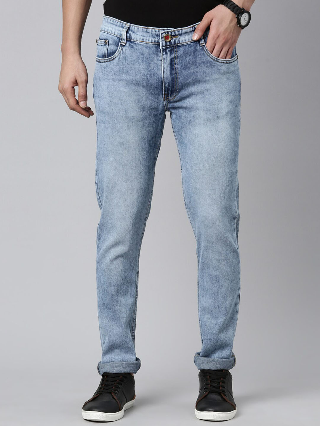 

CINOCCI Men Slim Fit Heavy Fade Clean Look Stretchable Jeans, Blue