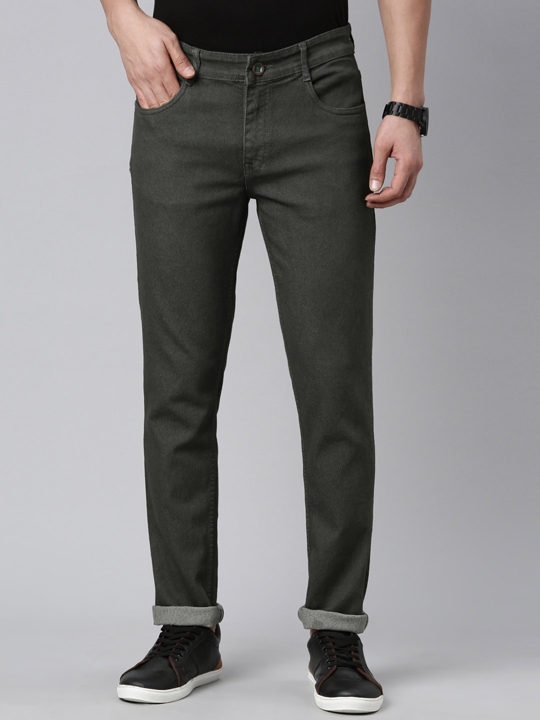 

CINOCCI Men Slim Fit Mid-Rise Clean Look Jeans, Green