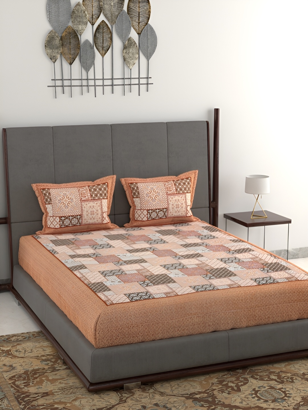 

Wayne Martin Brown & White Geometric Cotton 380 TC King Bedsheet With 2 Pillow Covers