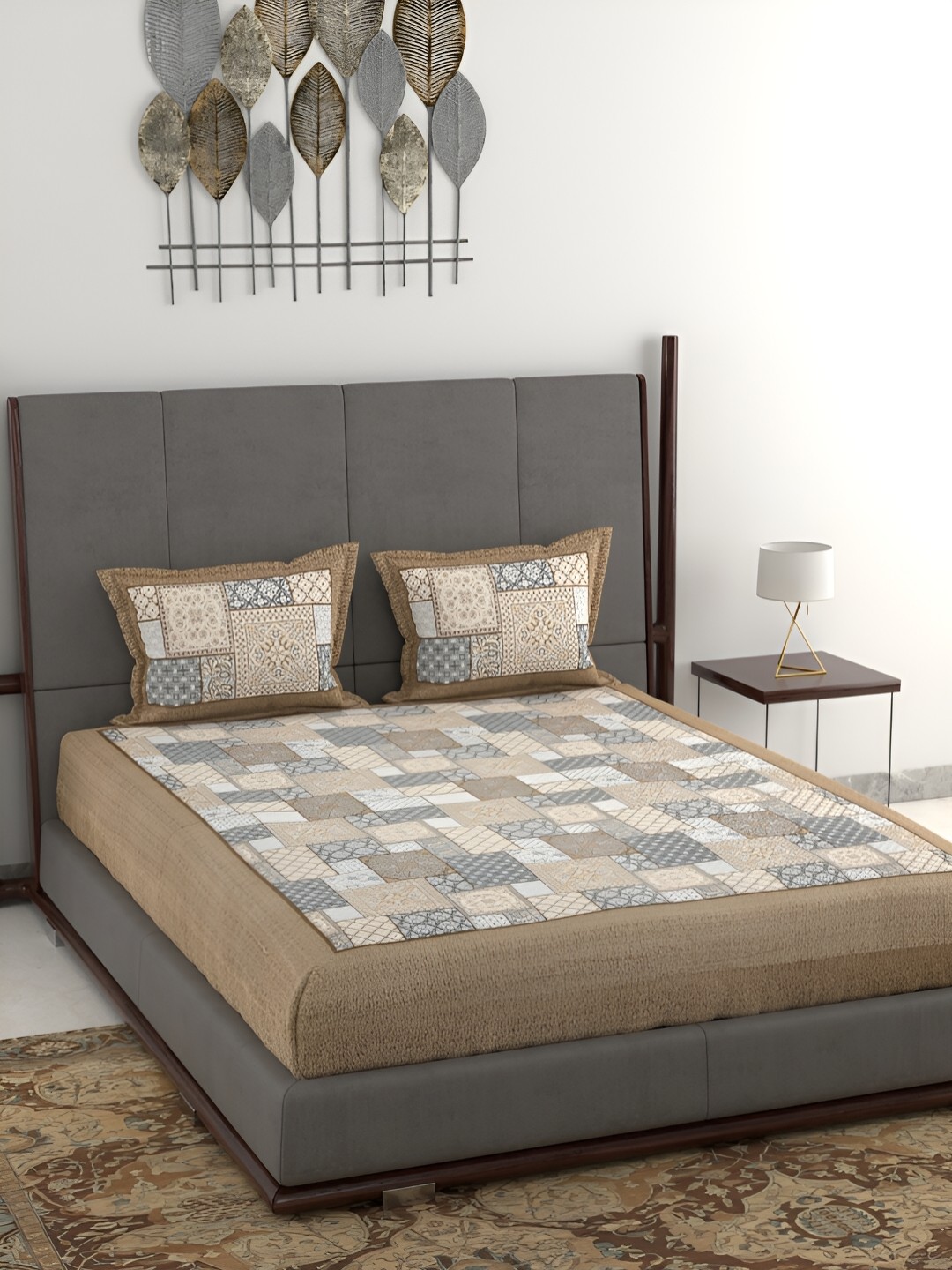 

Wayne Martin Brown & Grey Floral Cotton 380 TC King Bedsheet With 2 Pillow Covers