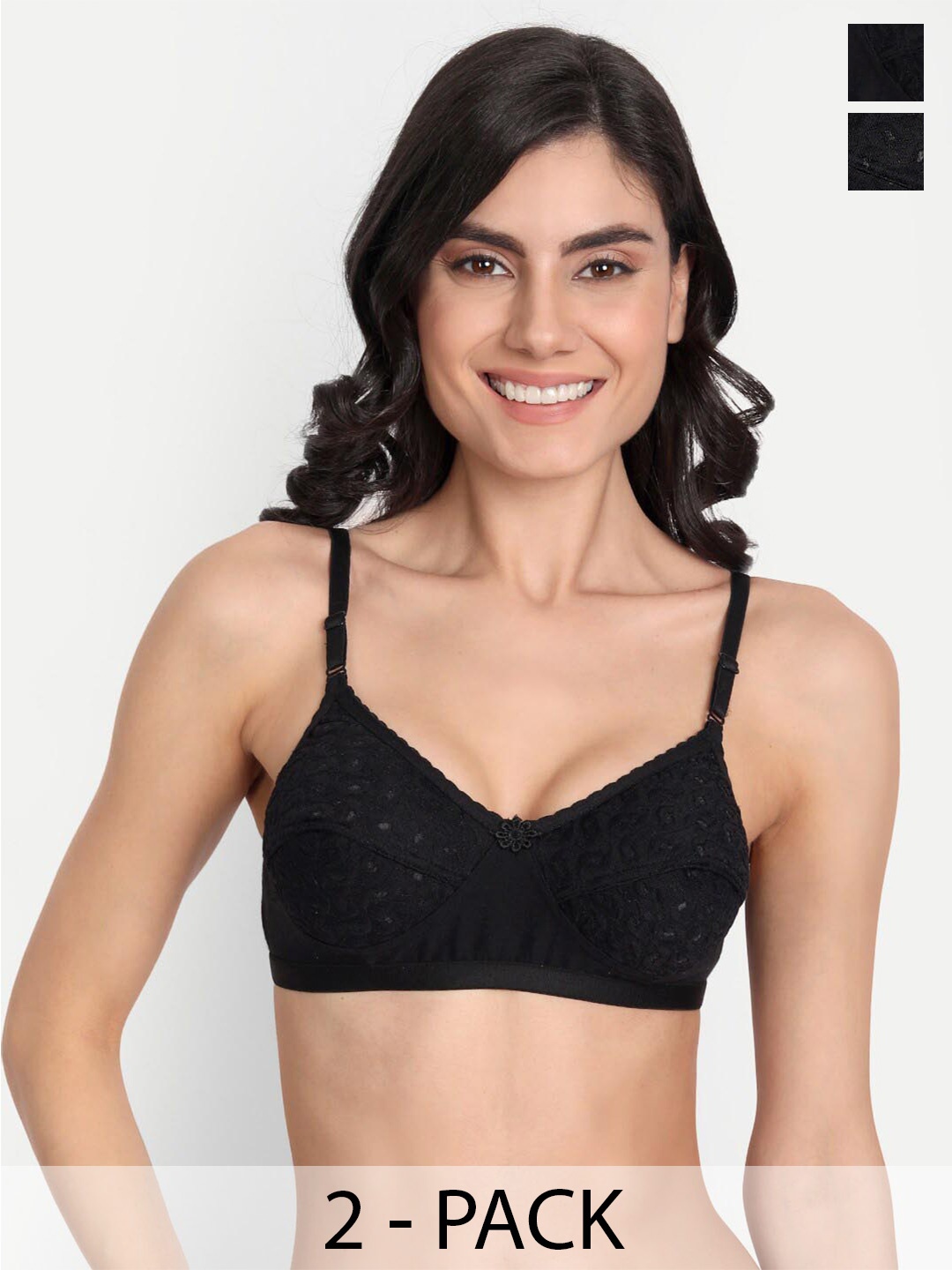 

T.T. Pack Of 2 Self Design Full Coverage All Day Comfort Everyday Bra, Black