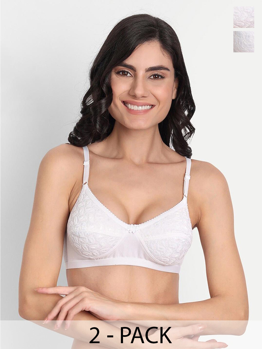 

T.T. Pack Of 2 Floral Self Design Full Coverage Medium Support Bra With All Day Comfort, White