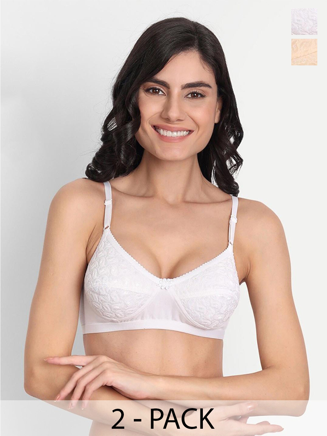 

T.T. Pack Of 2 Self Design Full Coverage All Day Comfort Everyday Bra, Beige