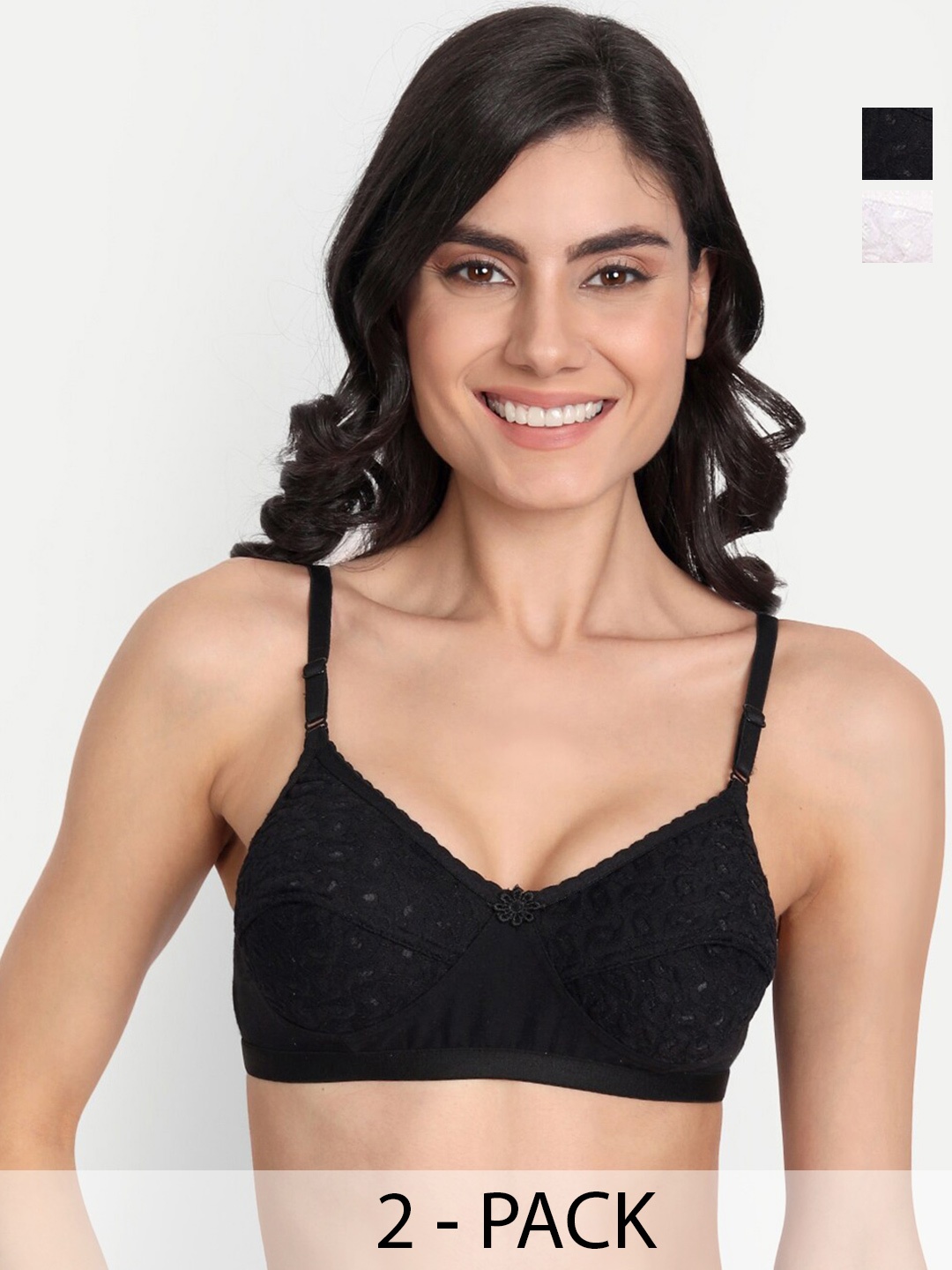

T.T. Pack Of 2 Self Design Full Coverage Everyday Bra With All Day Comfort, Black