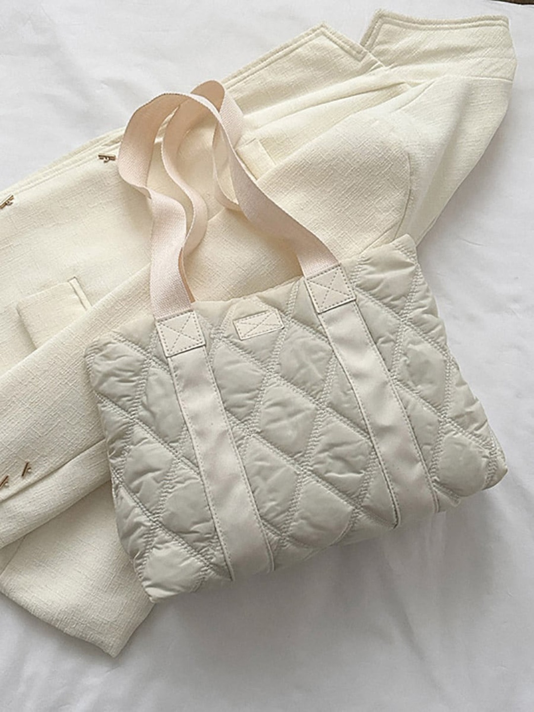 

Styli Self Design Structured Tote Bag With Quilted, Beige
