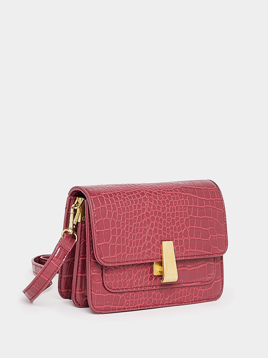 

Styli Textured Structured Sling Bag, Burgundy