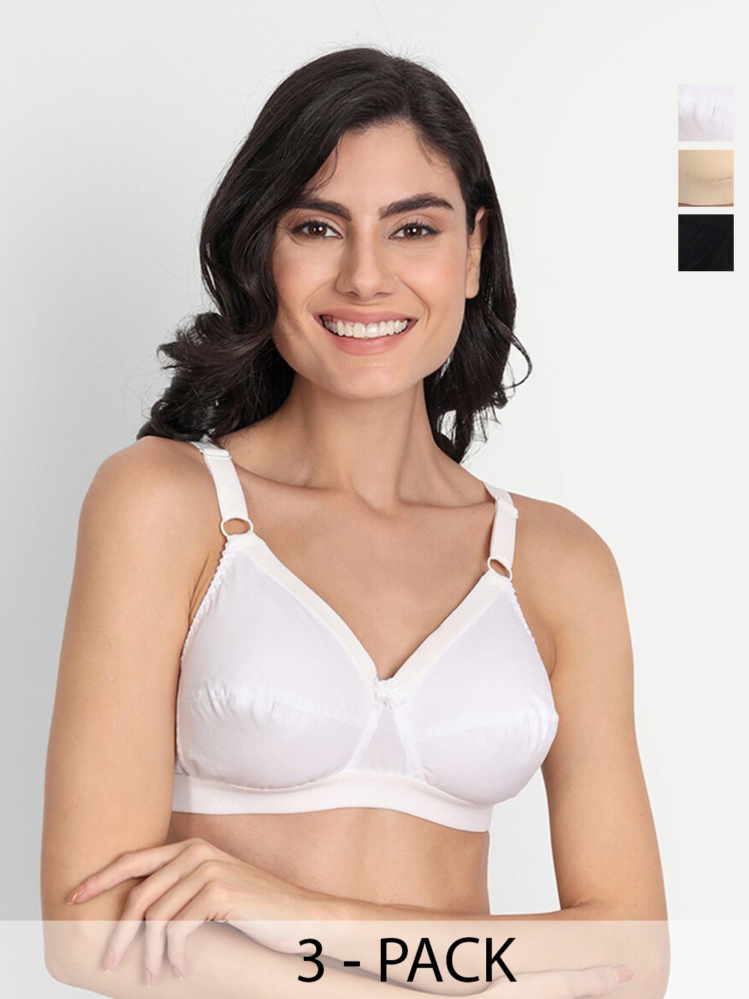 

T.T. Pack Of 3 Full Coverage Cut and Sew Non Padded Everyday Bras With All Day Comfort, Black